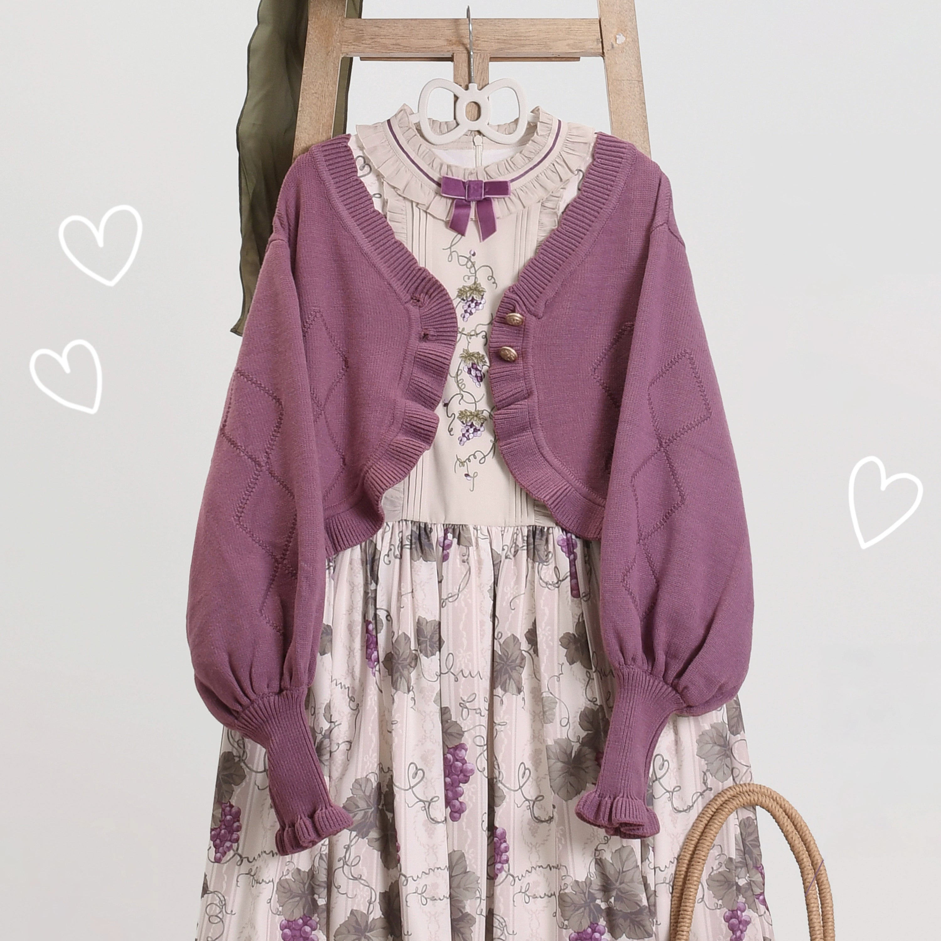 MIST - Cookie - Vintage Lolita Cardigan, Short Sweater (L M S / Purple) 31538:369516