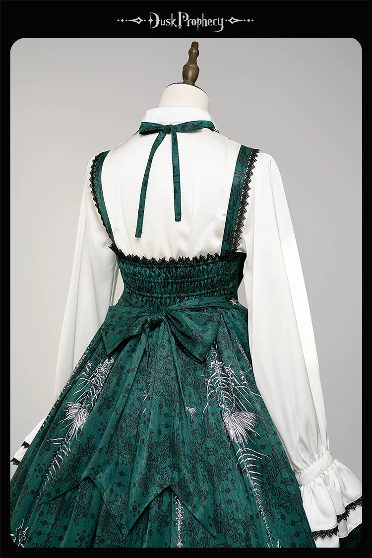 DuskProphecy~Coccyx~Elegant Lolita Dress High Waist Fishbone Print JSK Set