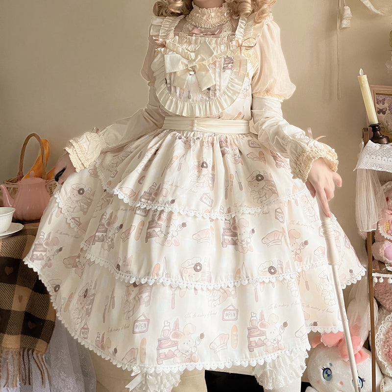 Niu Niu - Plus Size Lolita Jumper Dress, Beige Sweet Short Sleeve 13936:173596