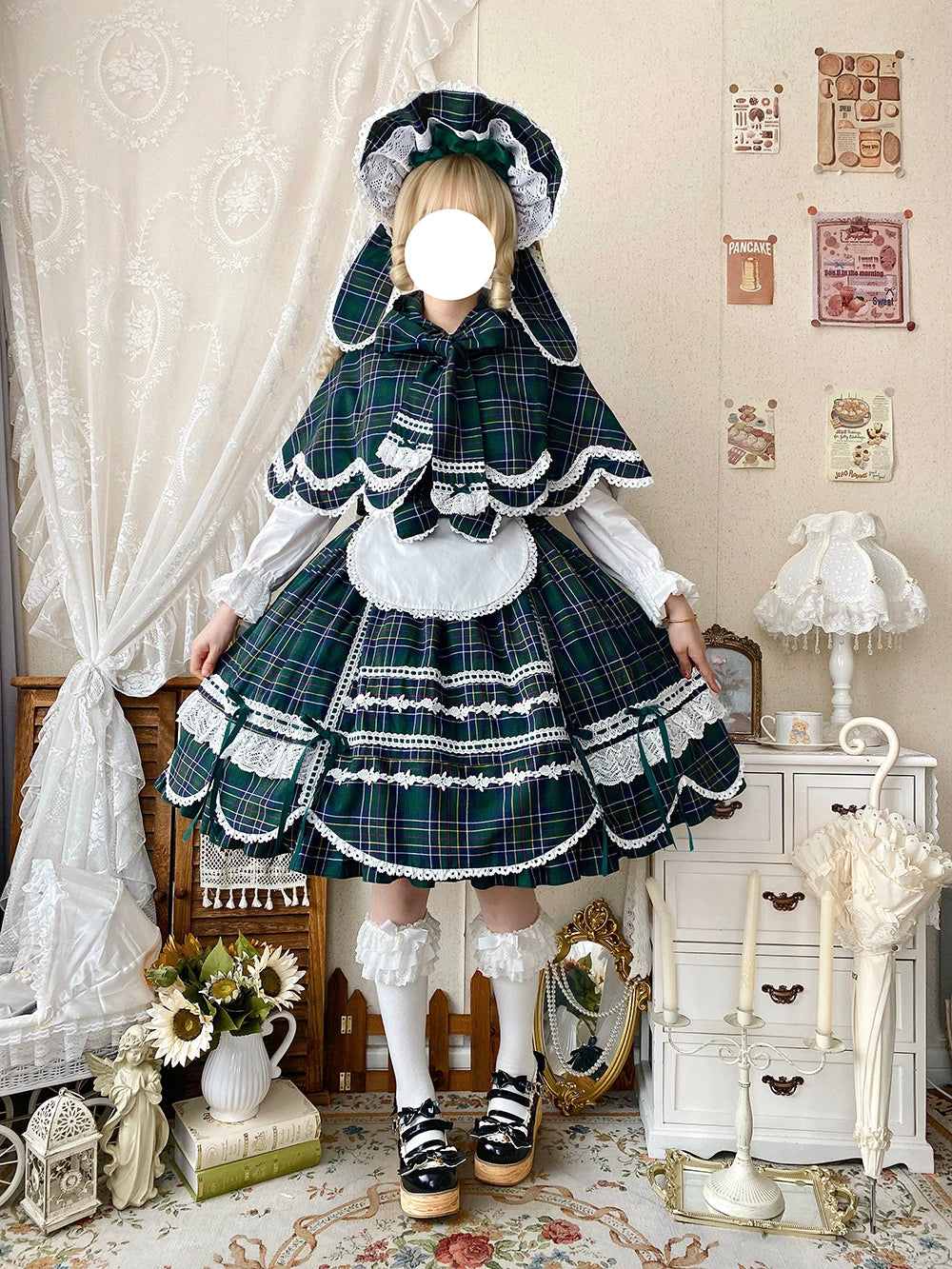 Plaid Petal Bunny - Old School Lolita Plaid JSK Dress, Side Pockets 44674:818456