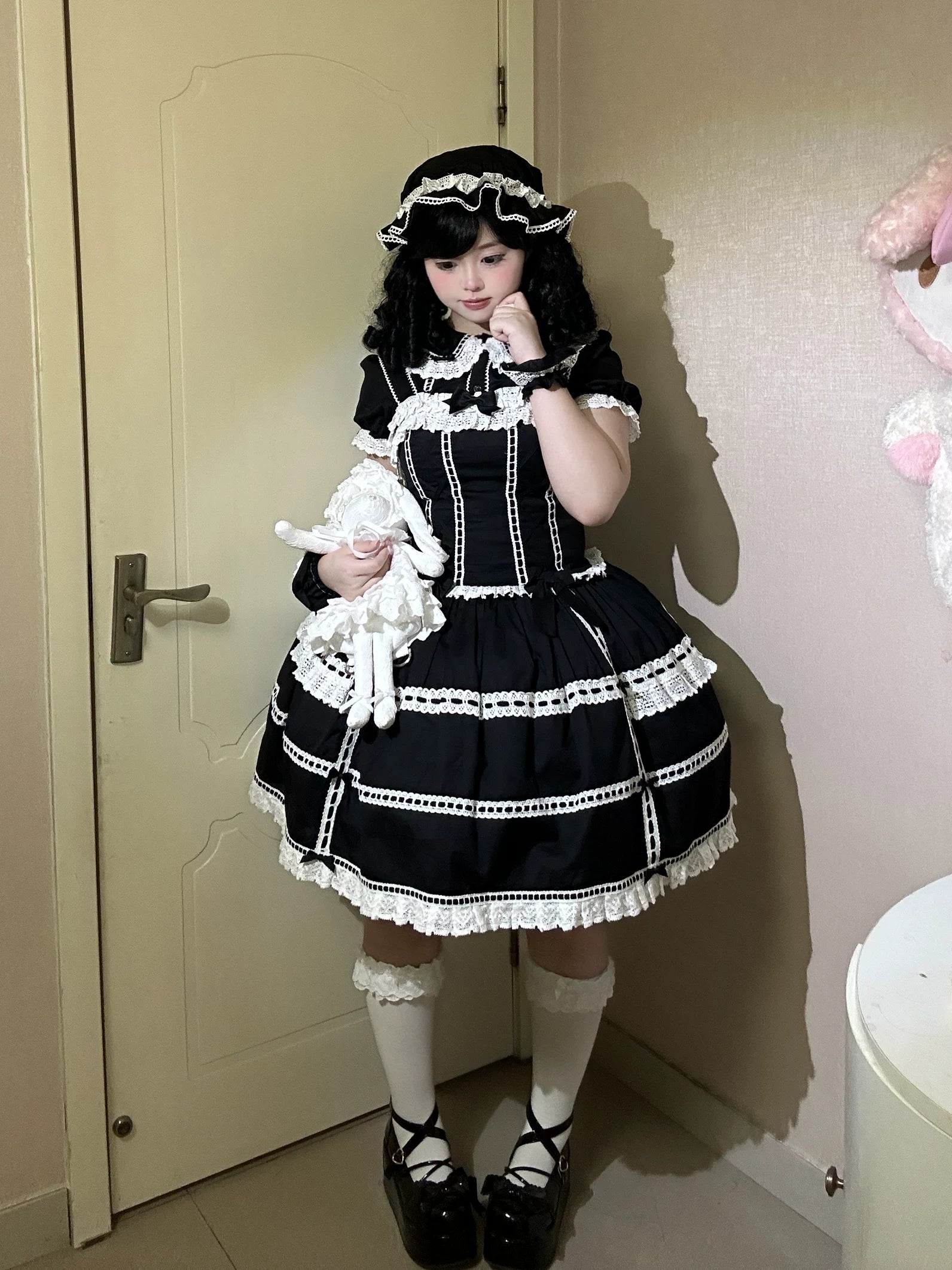 Yarn-Woven Doll Clothing - Old School Lolita Cotton JSK, Peter Pan Collar Blouse