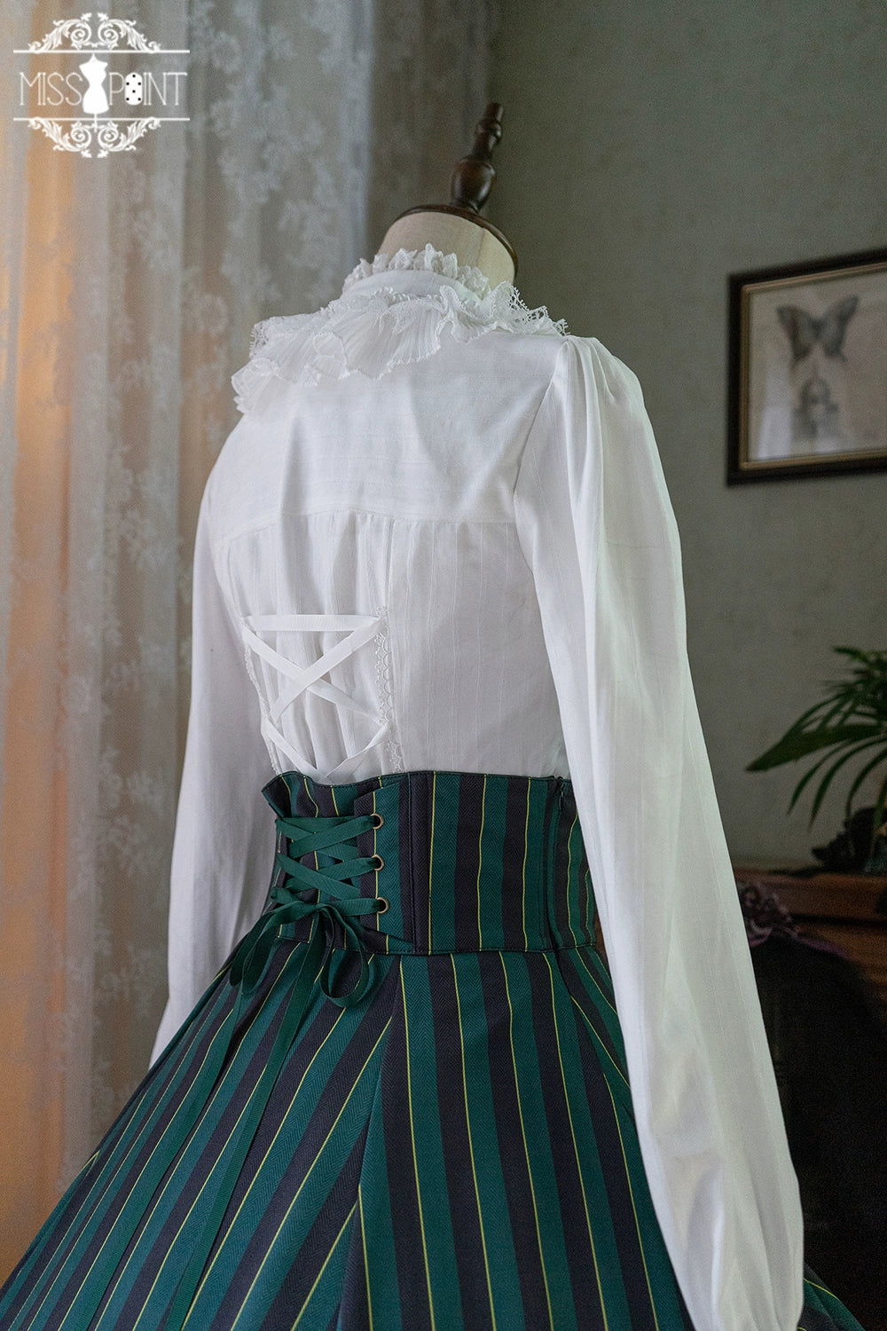 (Buyforme)Miss Point~Customized Lolita Elegant Striped High Waisted Fishbone SK 21544:313407