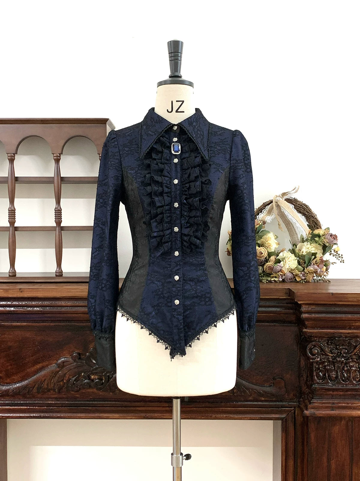 Chill Rice - Jacquard Long Sleeve Ouji Lolita Blouse, Tail Accent