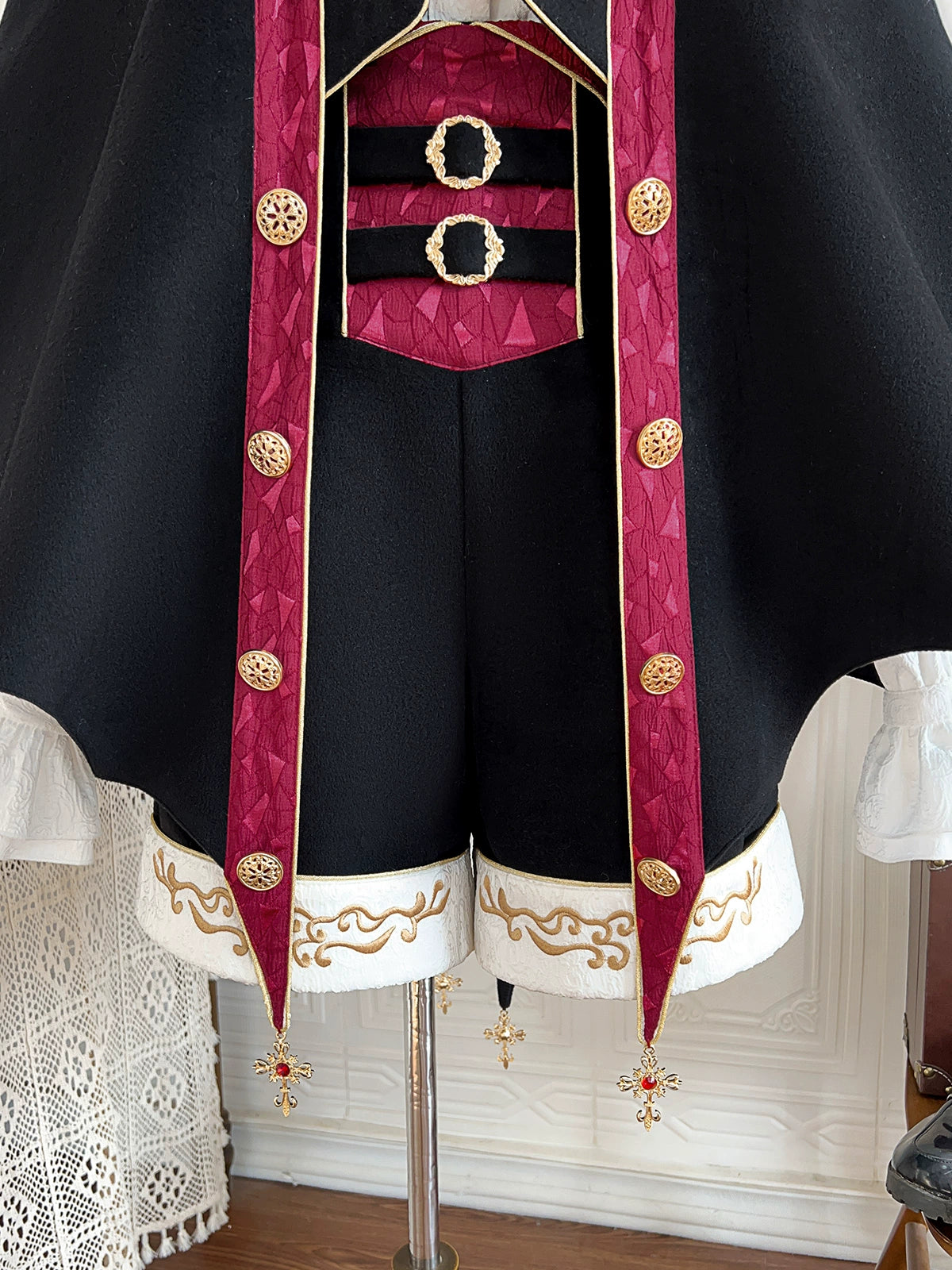 Your Princess - Vampire Youth - Ouji Lolita Bat Shaped Cape Set, Gold Embroidery & Red Accents 44054:795352