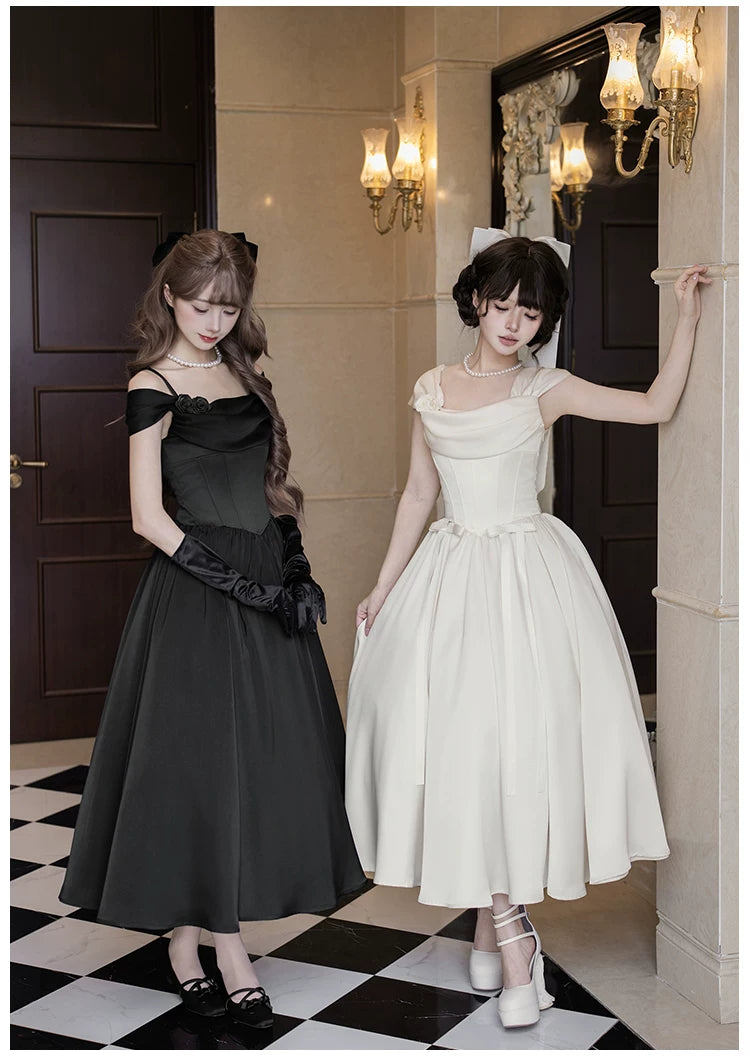 For Beloved - Classic Lolita Satin JSK Dress Set, Fishbone Waist 45039:835175