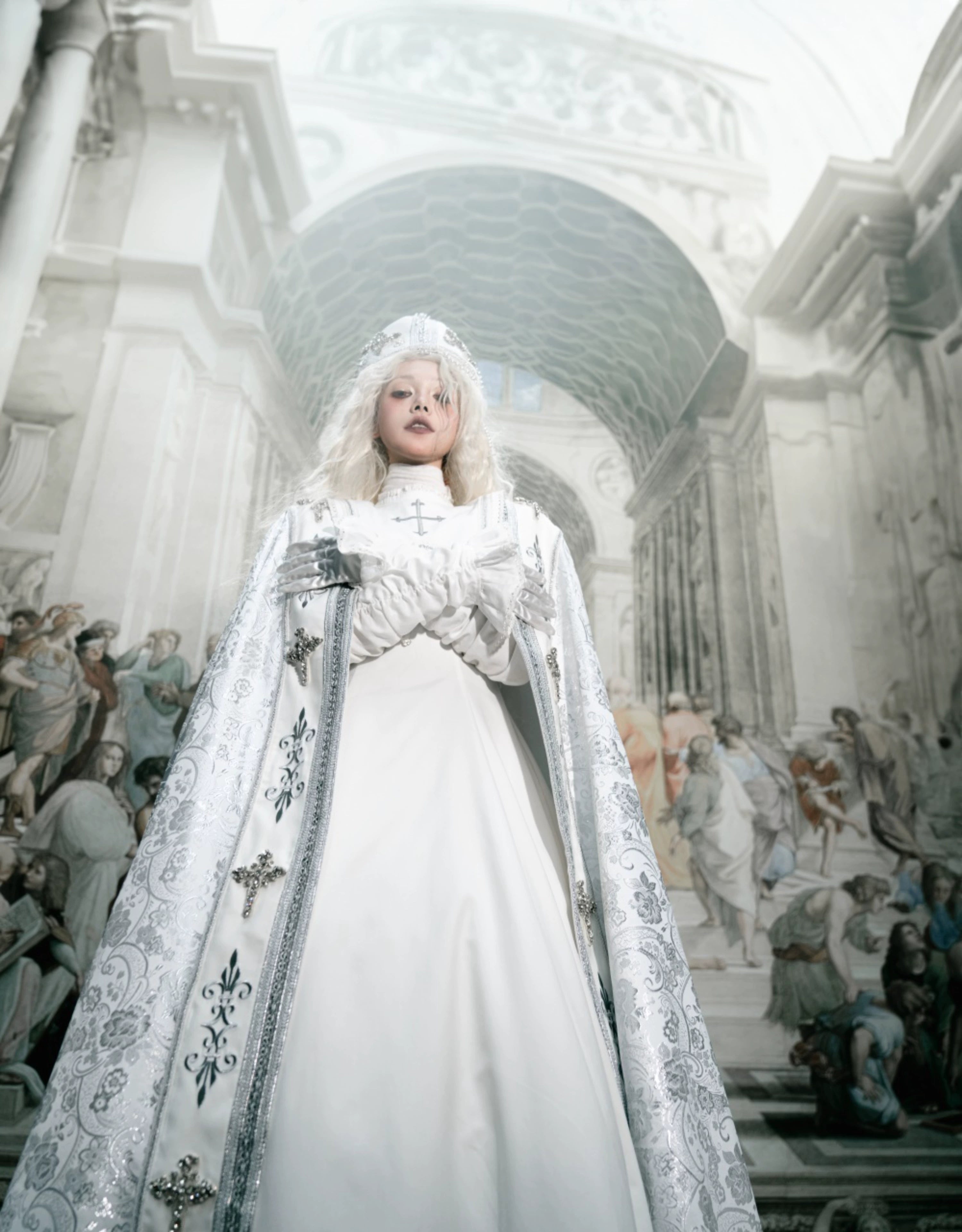 LeMiroir - Moonlit Prayer - Long Nun Lolita Bishop Cape, Cross Details