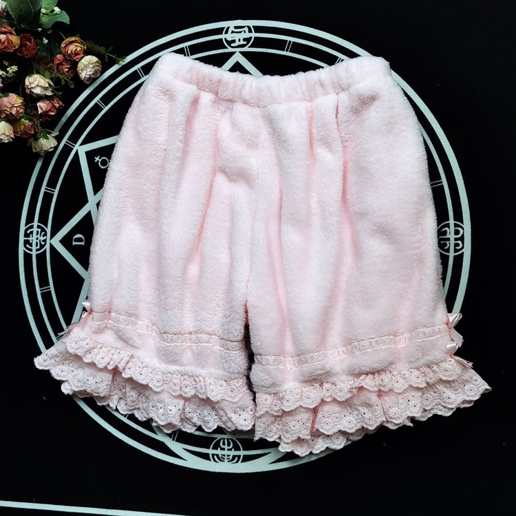 DMFS Lolita - Winter Lolita Fleece Bloomer Plush Lolita Homewear One Size princess pink