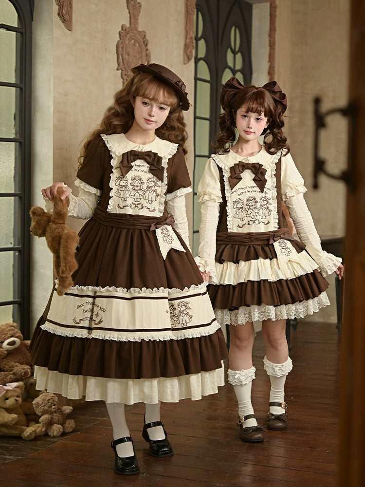 With PUJI - Sugar Frost Tale - Kawaii Lolita OP Button Closure Dress, Lamb & Bunny Embroidery 44101:796483