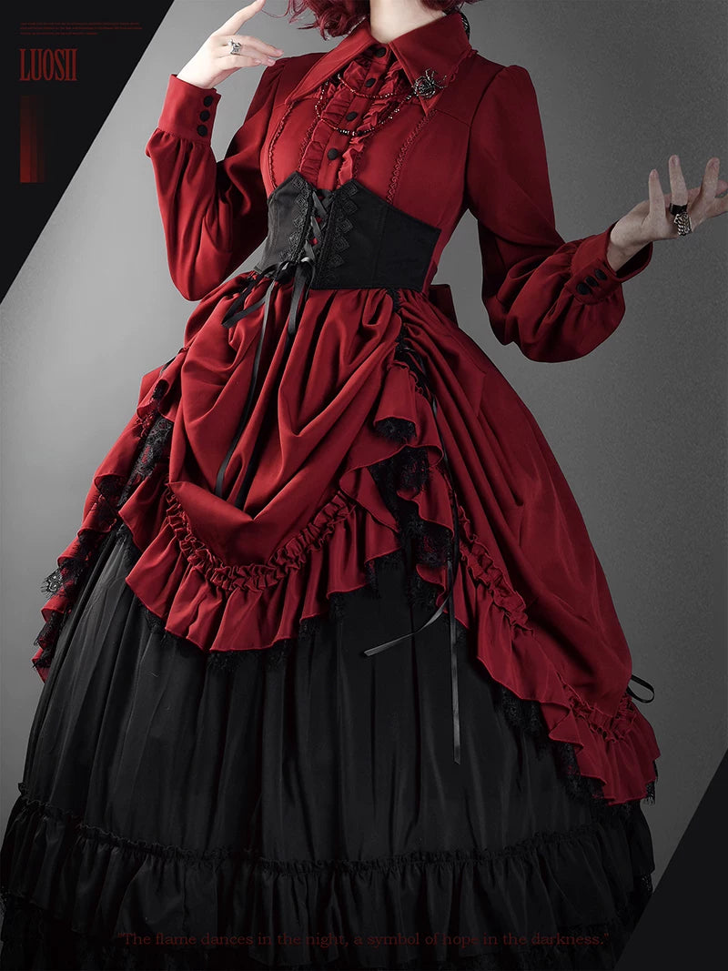 Bloodlust Banquet - Color-Block Gothic Lolita Dress, Lifted Hem 44429:807928
