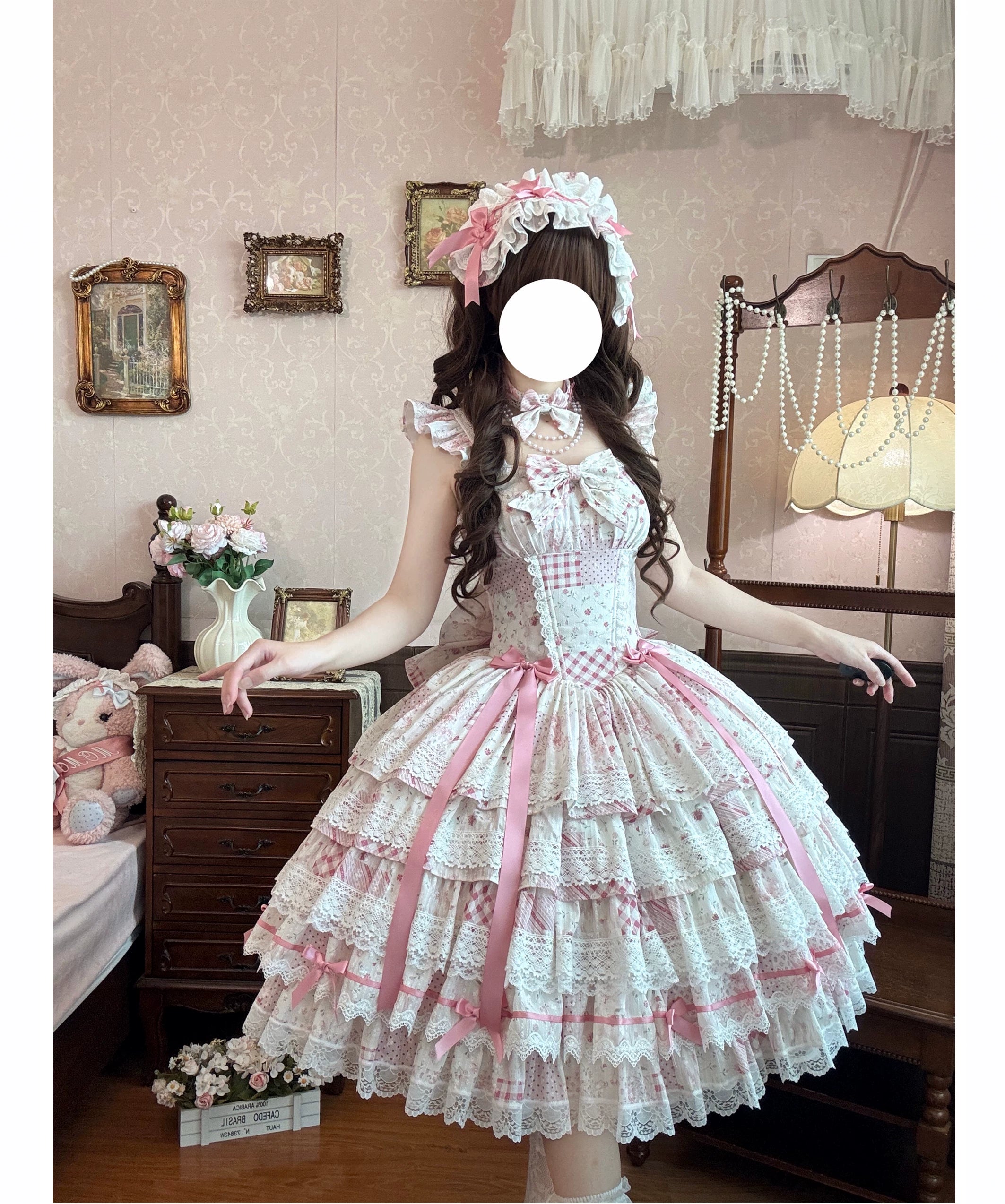 Flower Narrative Ballad - Classic Wedding Lolita Floral Printed JSK Dress with Tiered Hem 45728:859693