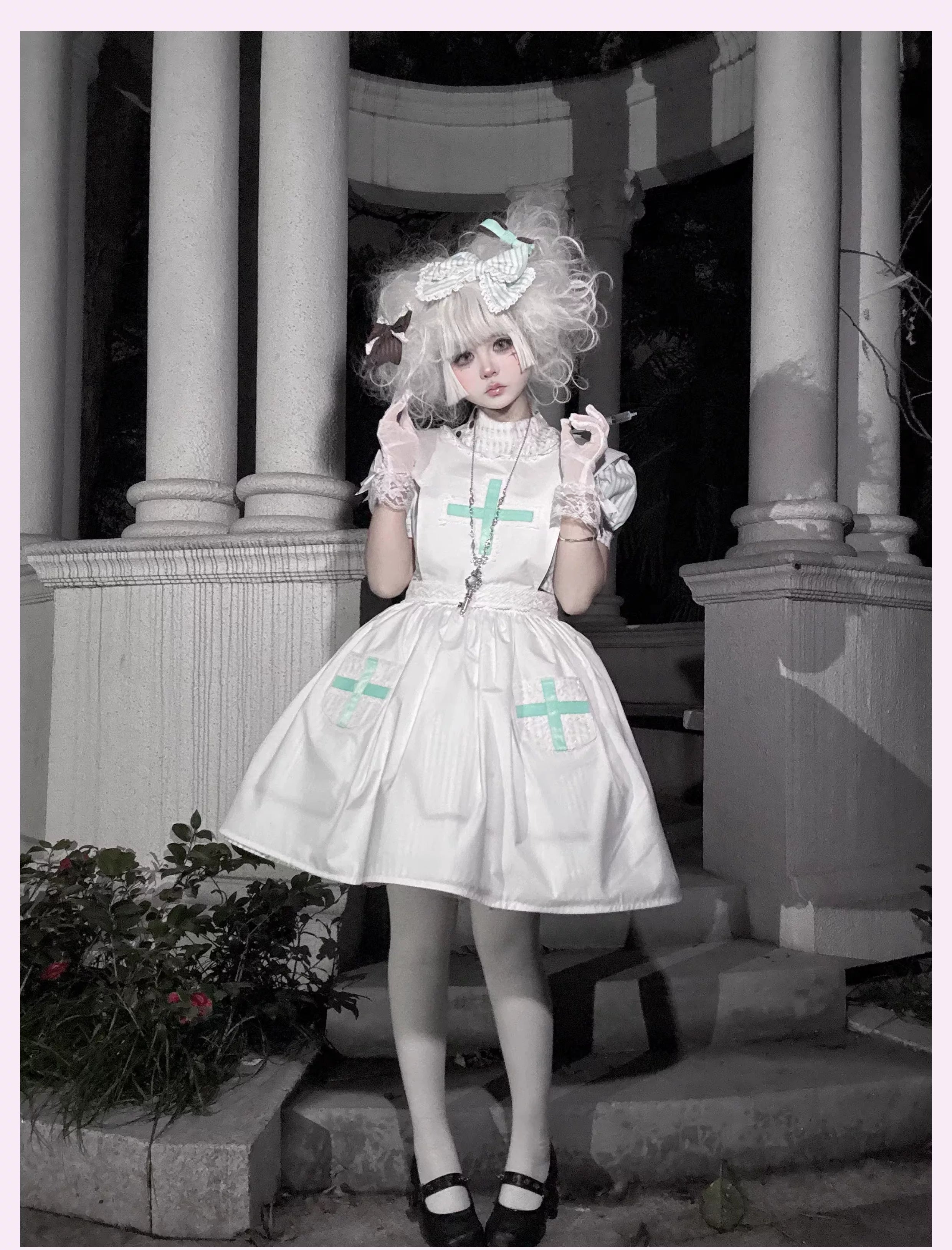 Mint Prescription - Old School Lolita Striped OP Dress, Electrocardiogram Trace