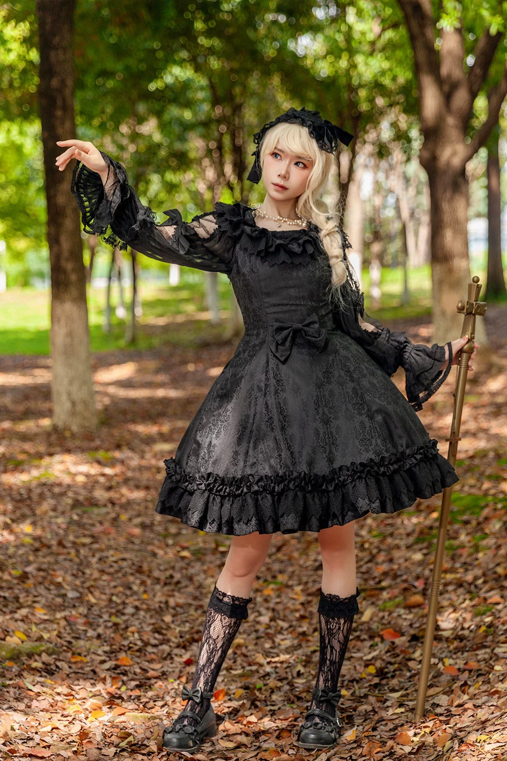 Canon Of Floral Melody - Gothic Lolita Black JSK Dress, Jacquard Pattern
