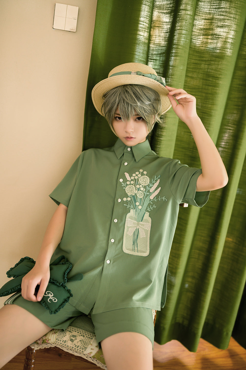 Princess Chronicles - Limited Flowering Time - Ouji Lolita Green Flower Embroidery Shirt