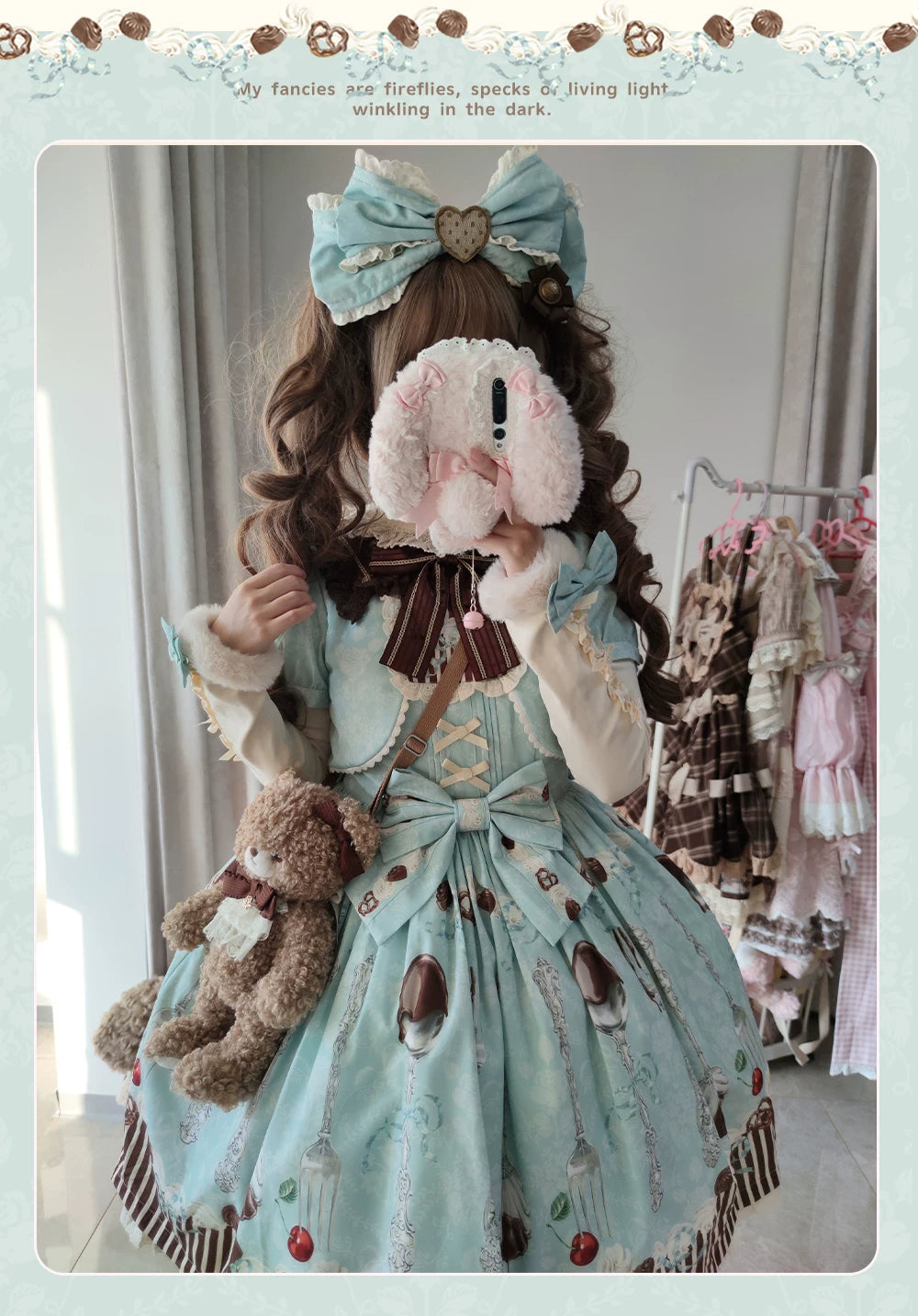 Dessert - Kawaii Lolita Sailor Collar OP Dress, Chocolate & Fork Print 44905:827113