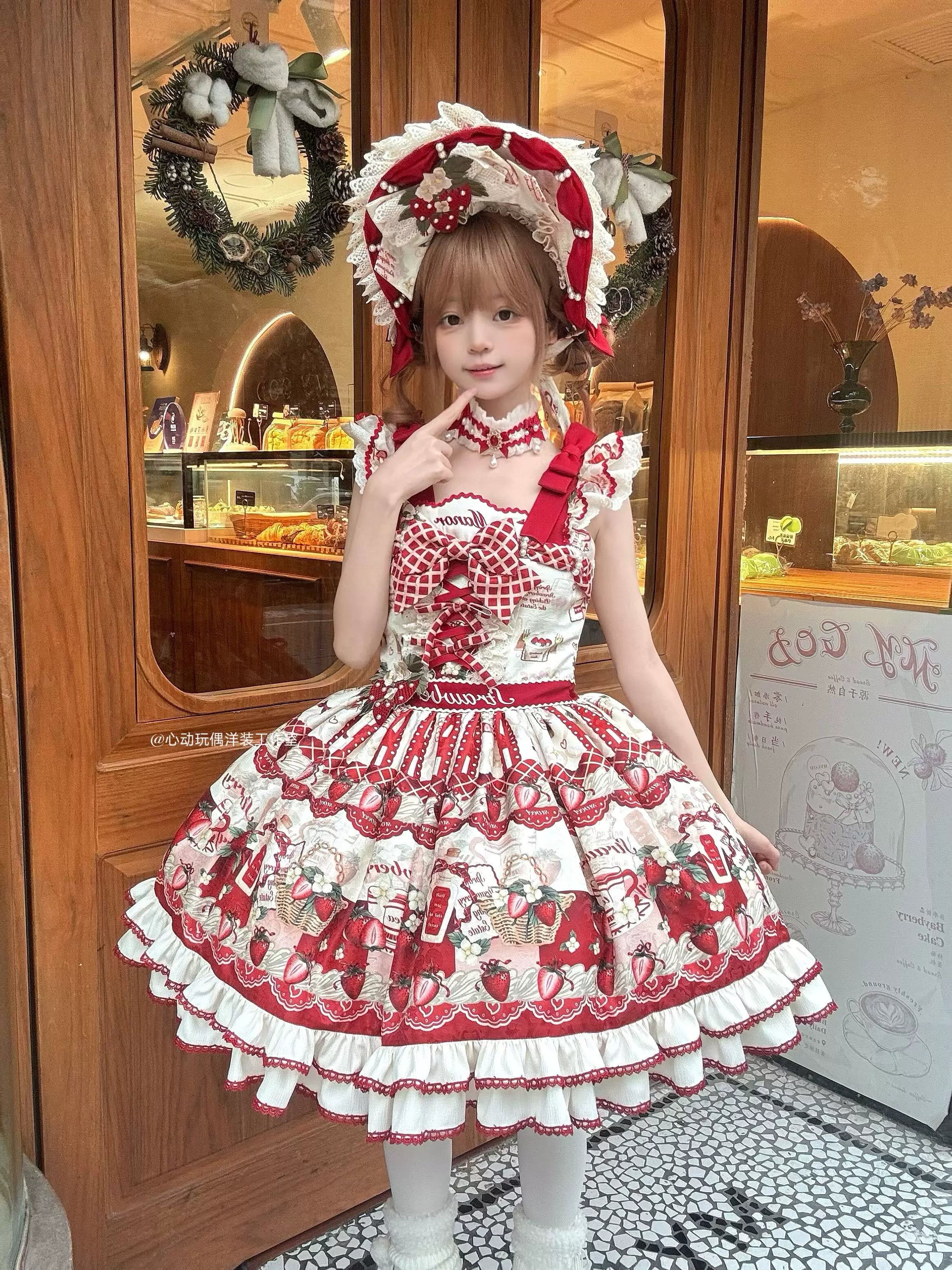 Strawberry Garden - Sweet Lolita JSK & OP Dress, Strawberry Print 44455:809996