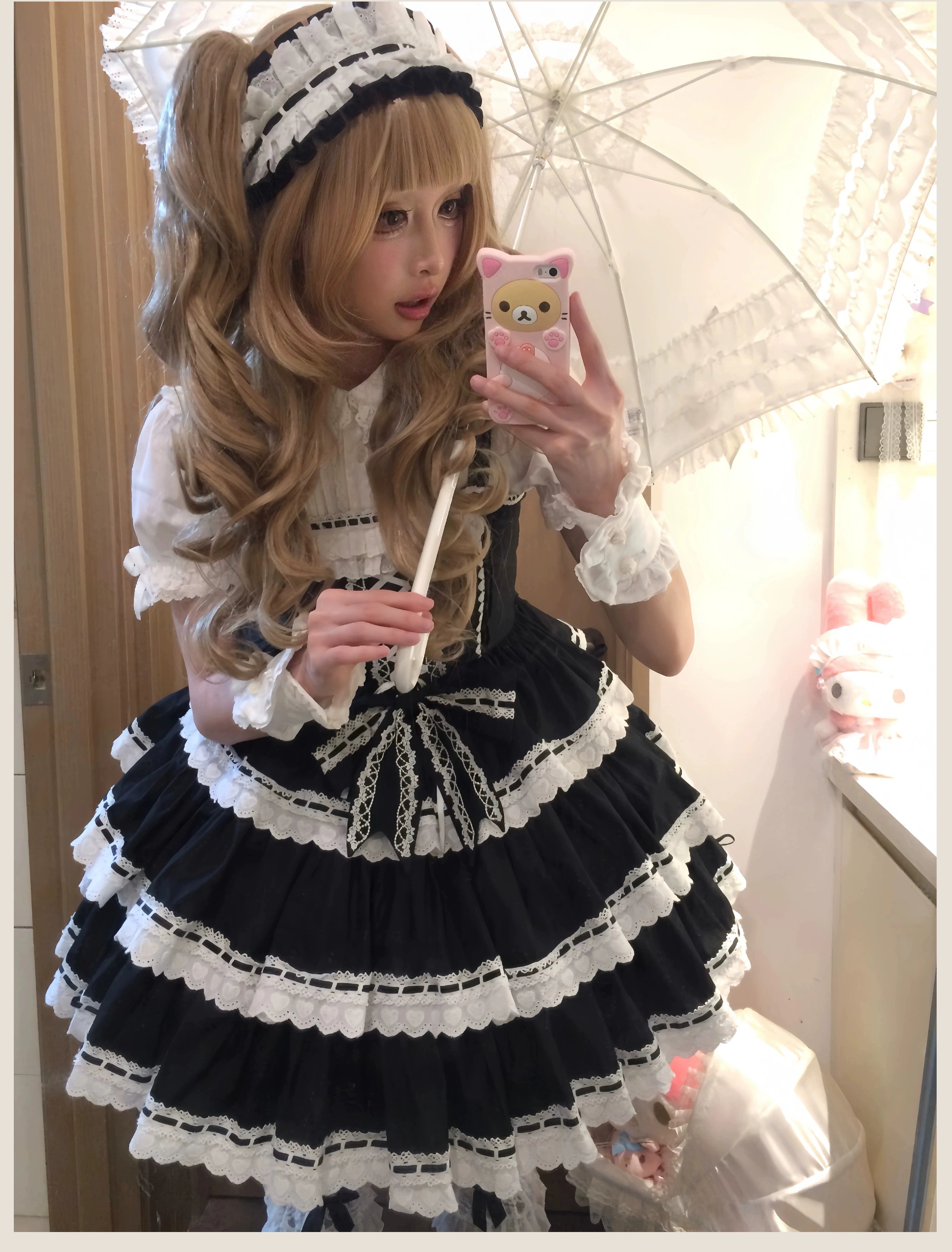 Otome Heart - Cotton Old School Lolita JSK Dress Suit, Heart-Shaped Lace Trim 43381:774541