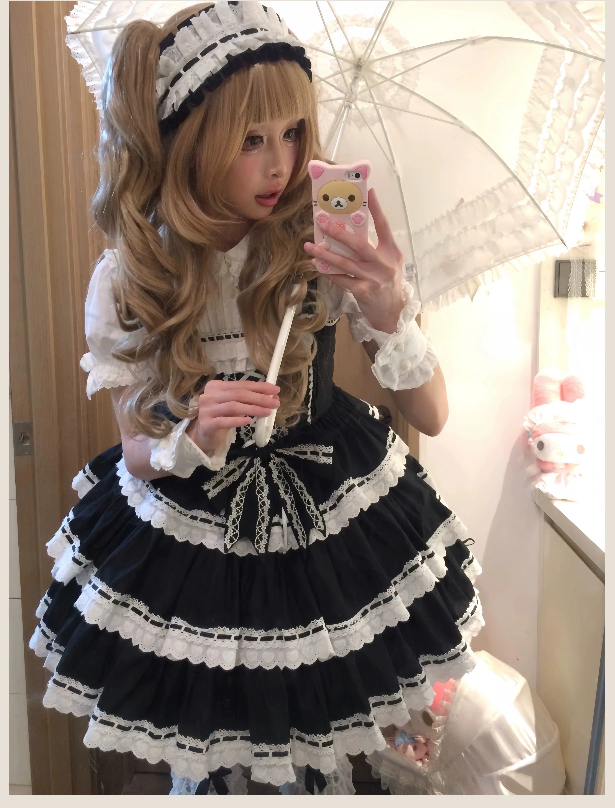 TaTaTa Lolita - Otome Heart - Cotton Old School Lolita JSK Dress, Heart-Shaped Lace Trim 44546:812933