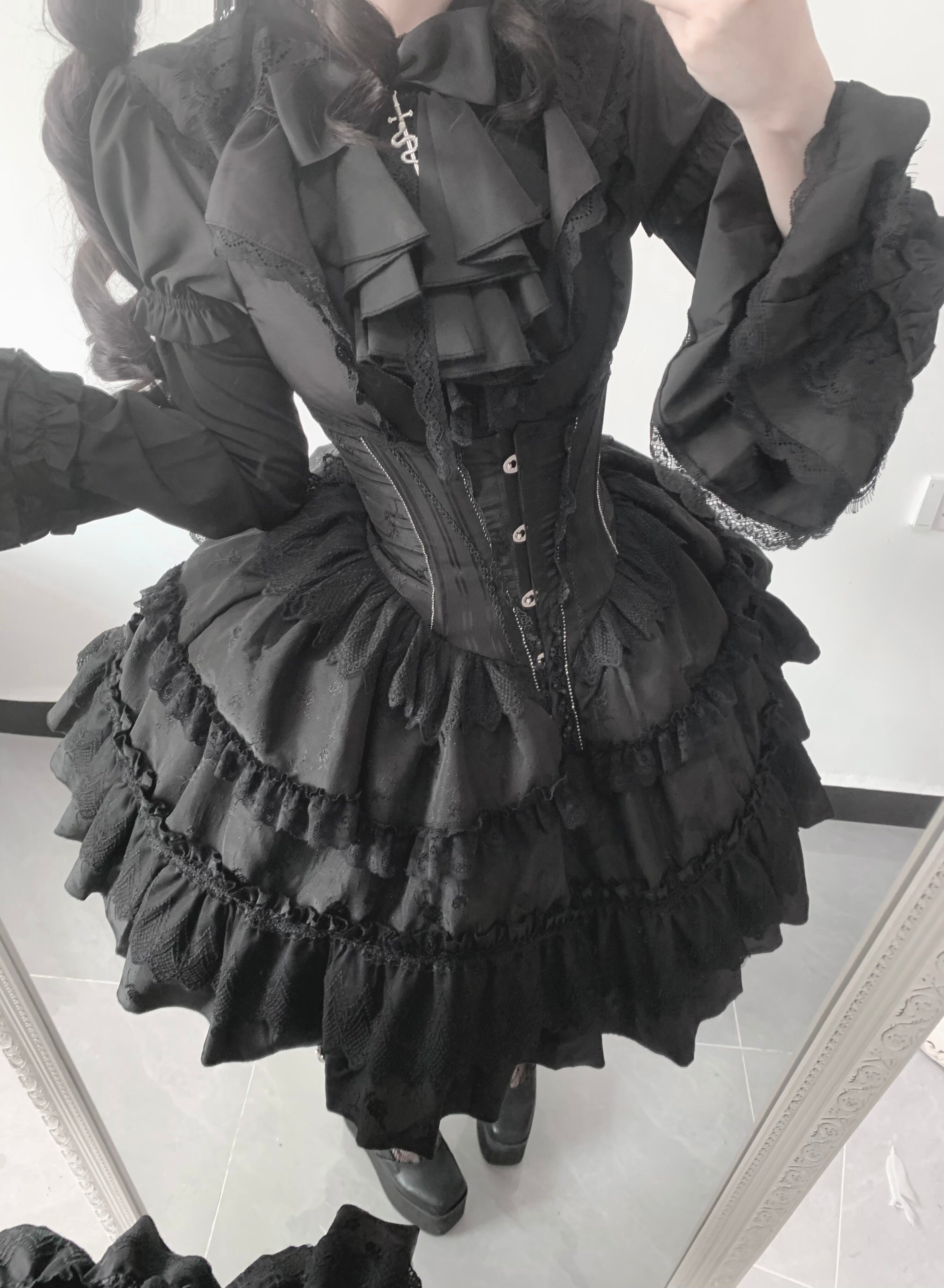 Eclipse Night - Gothic Lolita Shirt Set, Boning Corset Skirt 44391:807272