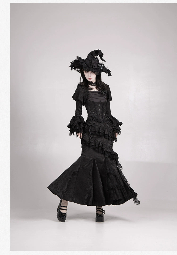 With PUJI - Letter and Poetry · Twilight - Black Gothic Lolita Skirt Set, Witch-Inspired 43525:778348