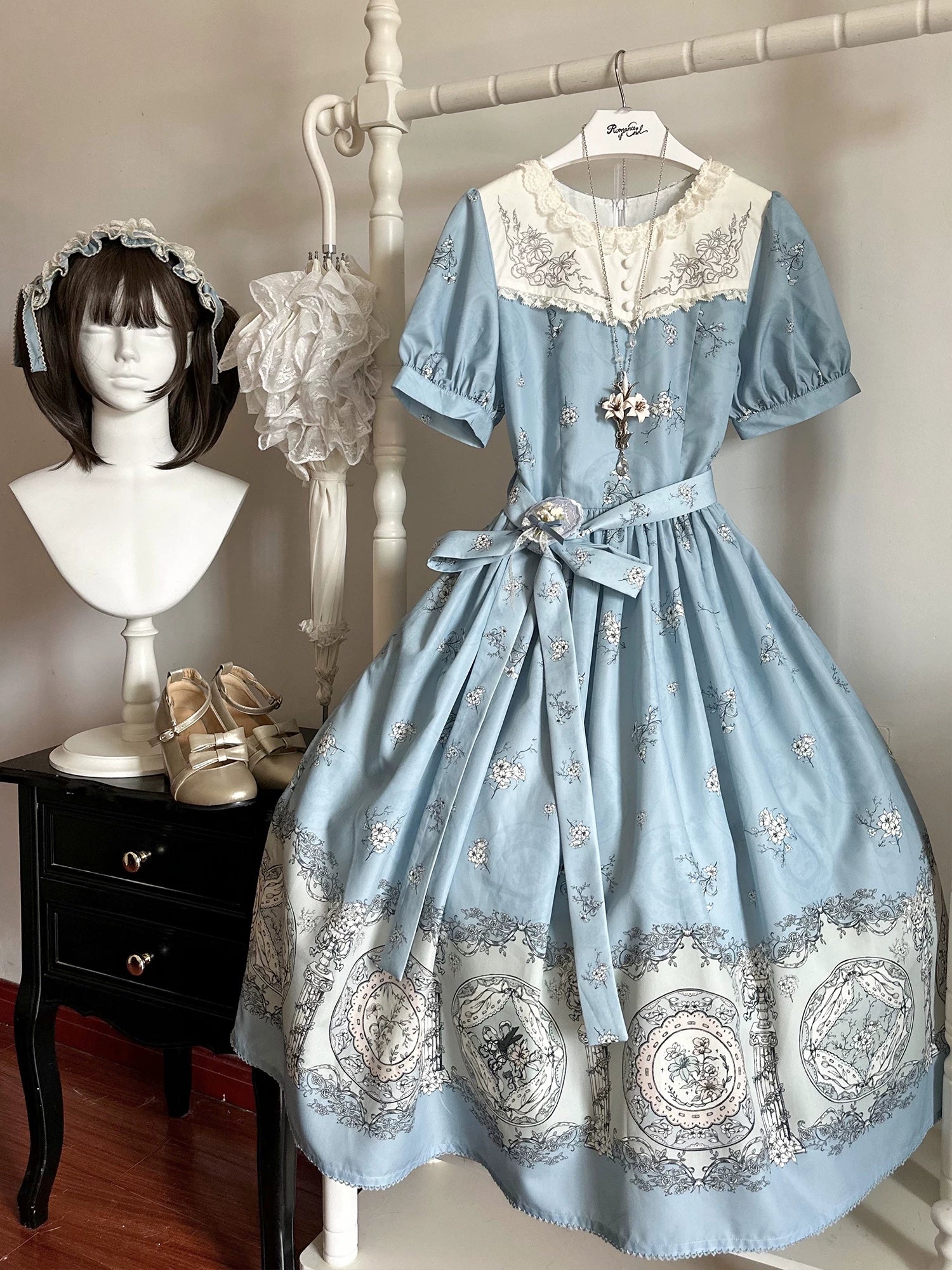 Small Porcelain Plate - Classic Lolita Plate Print OP, Embroidered Collar (L M S XL) 45786:862752