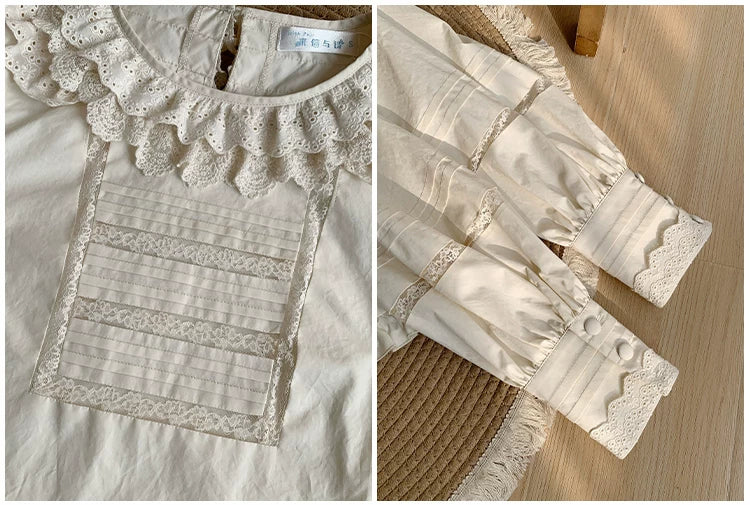 Jennie - Sweet Lolita Cotton Shirt, Ruffled Round Collar