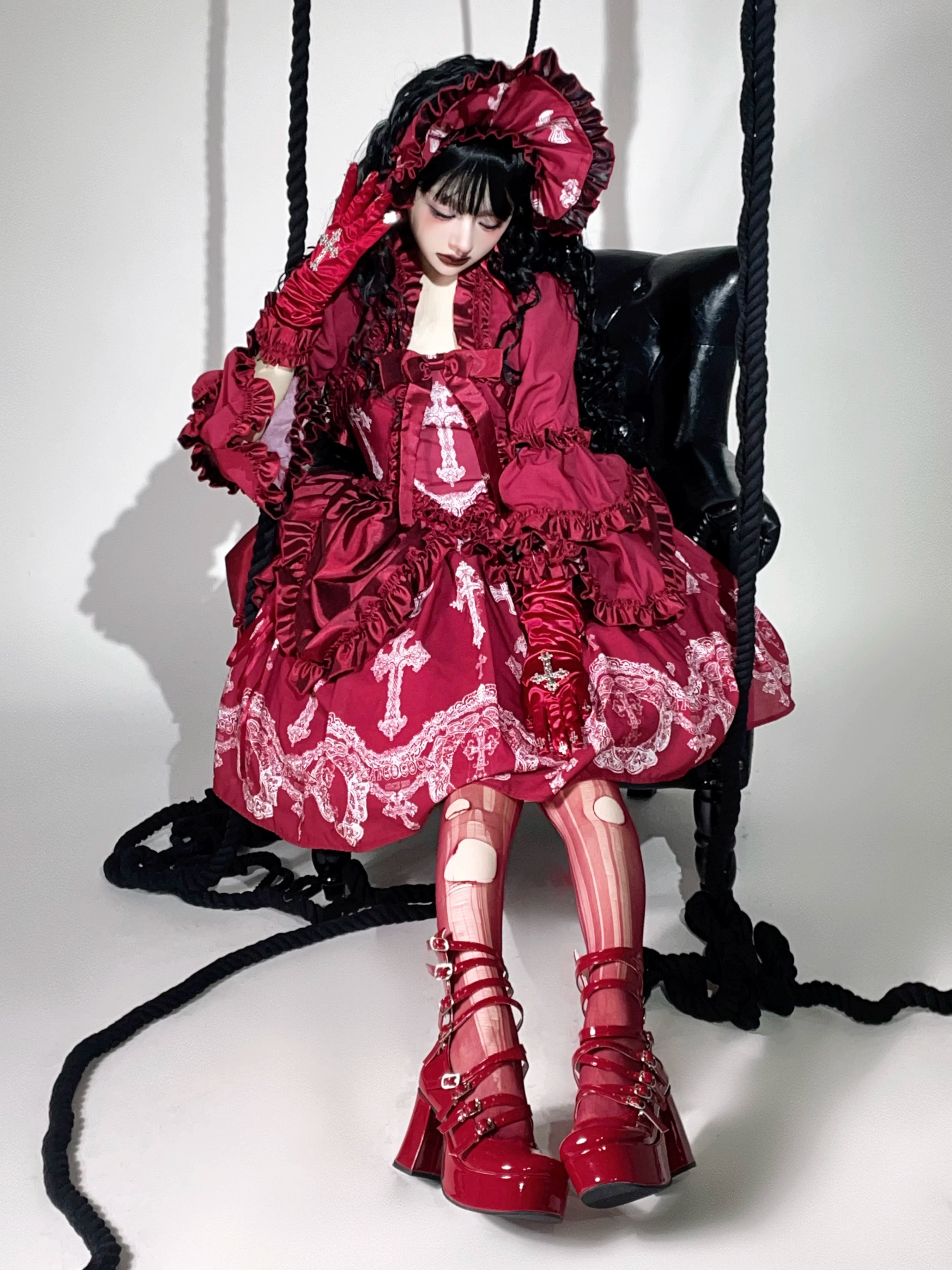 Lace Cross - Gorgeous Gothic Lolita JSK Dress, Hime Sleeve Bolero