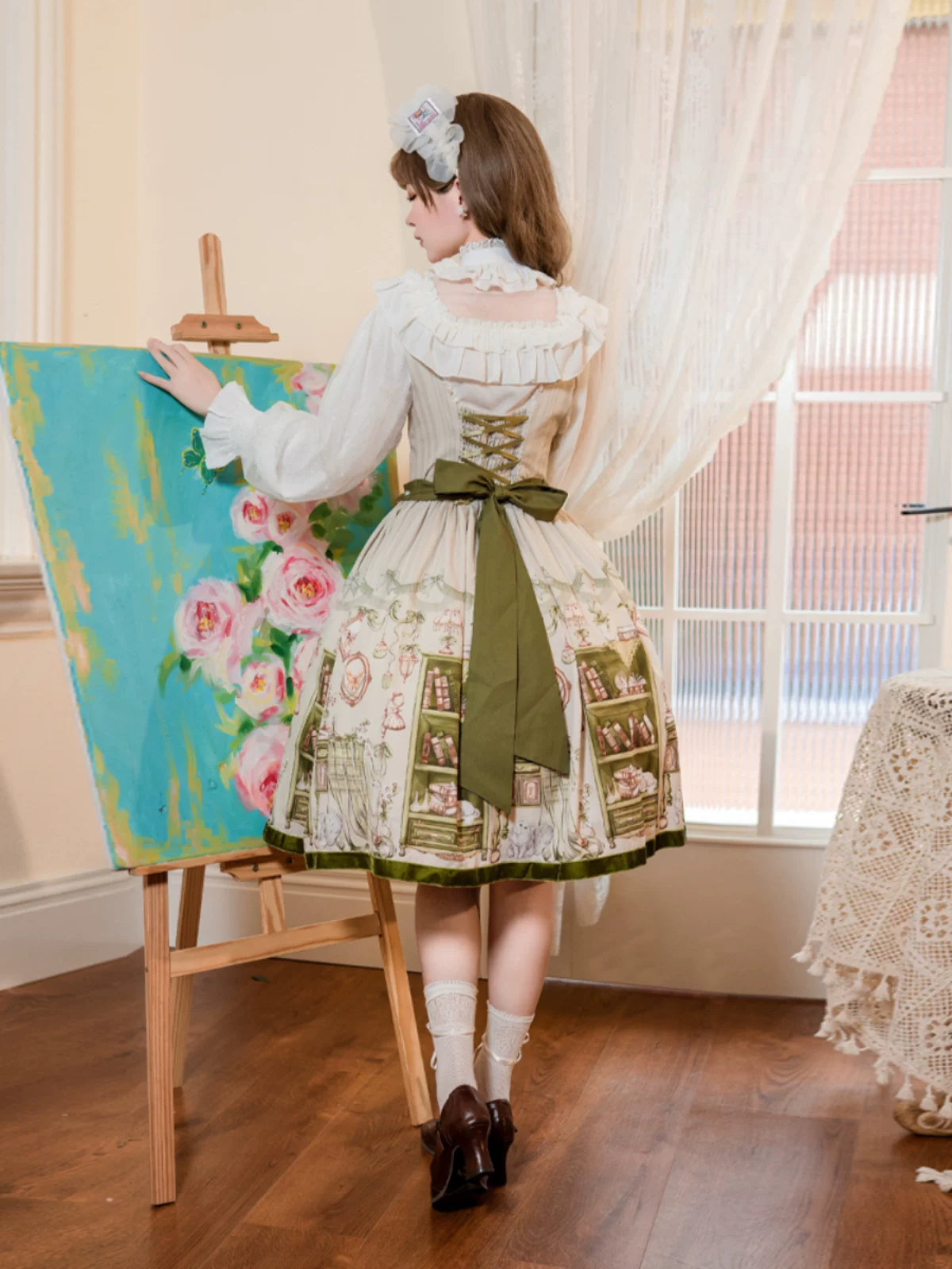 Aurora's Bookroom - Classic Lolita Bust-support JSK Dress with Bookstore Print