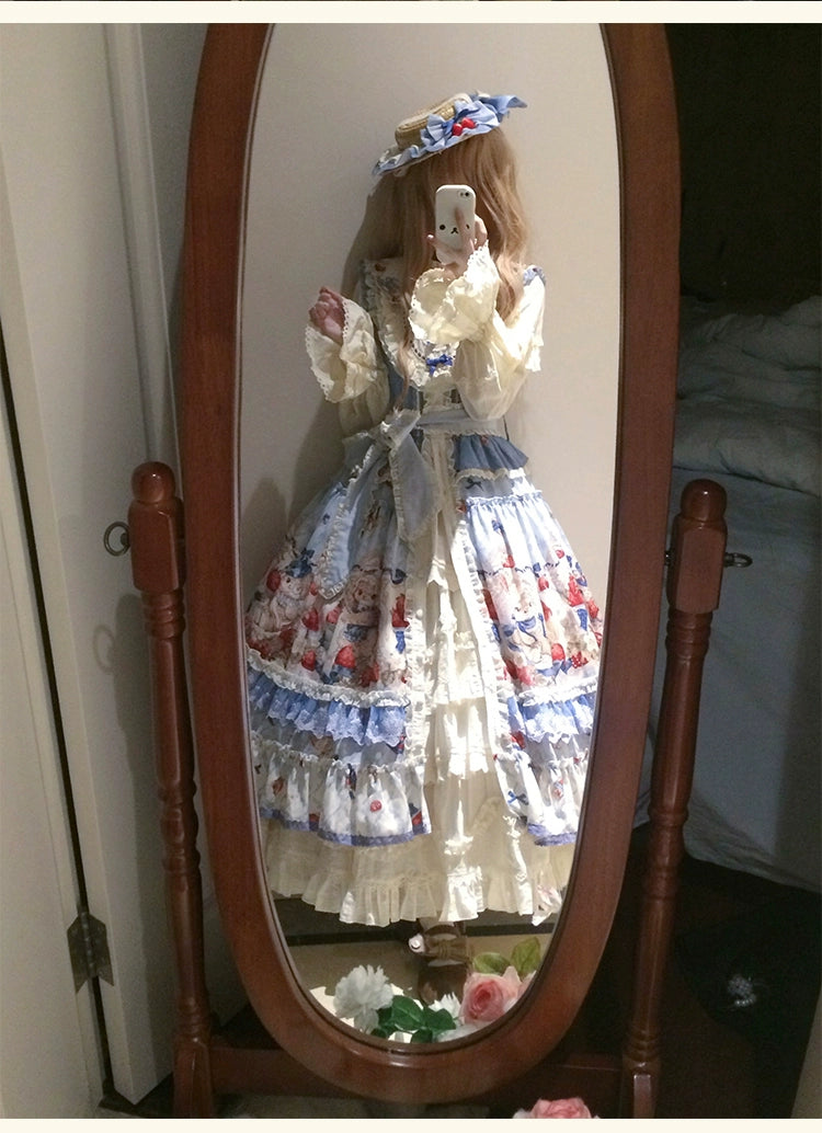 Honey Machine - Sweetheart Rabbit Berry - Country Lolita JSK & OP Dress Suit 44133:796179