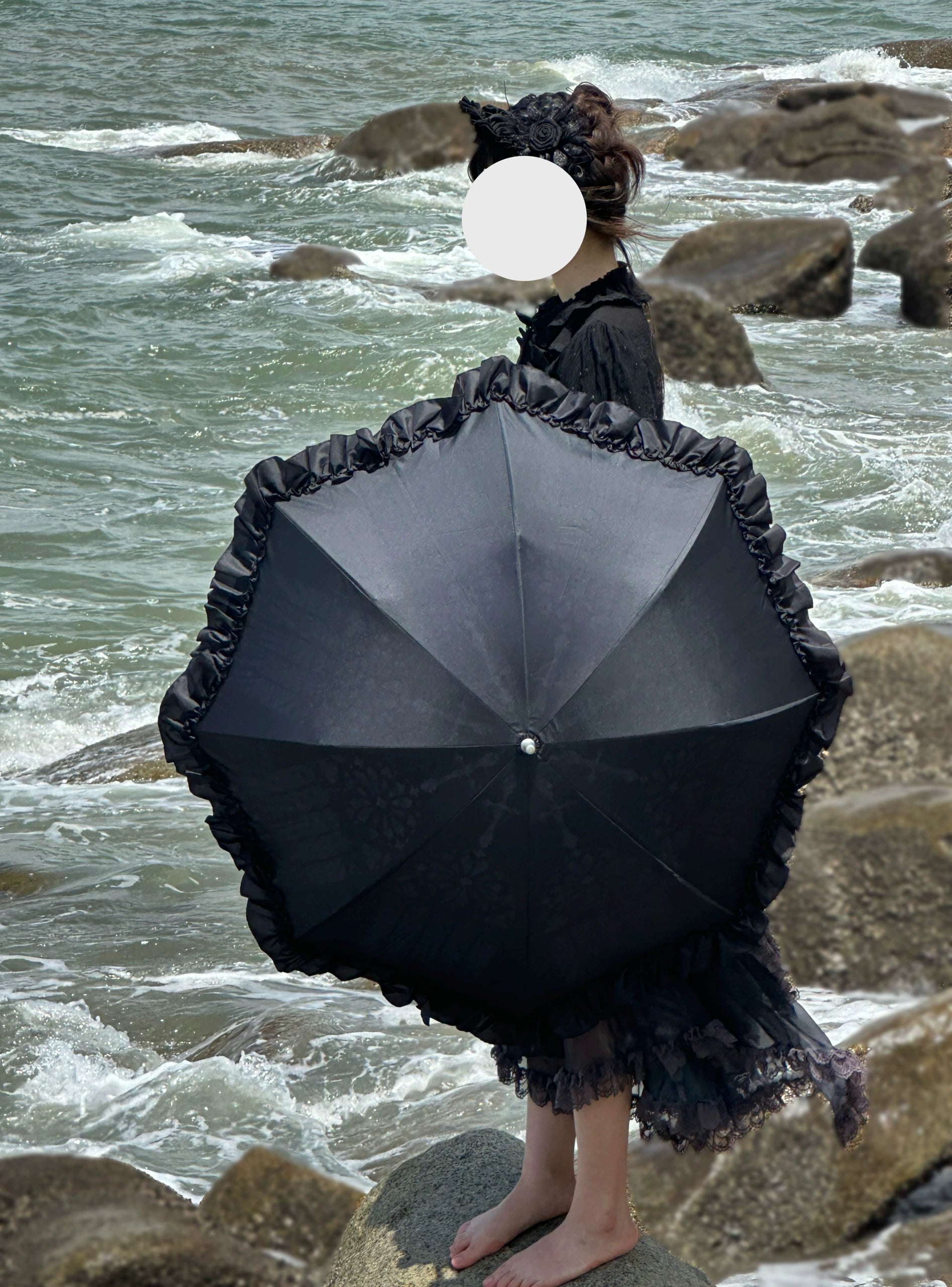 Foldable Lolita Parasol, Layered Ruffle & Window Print Style 45734:860767