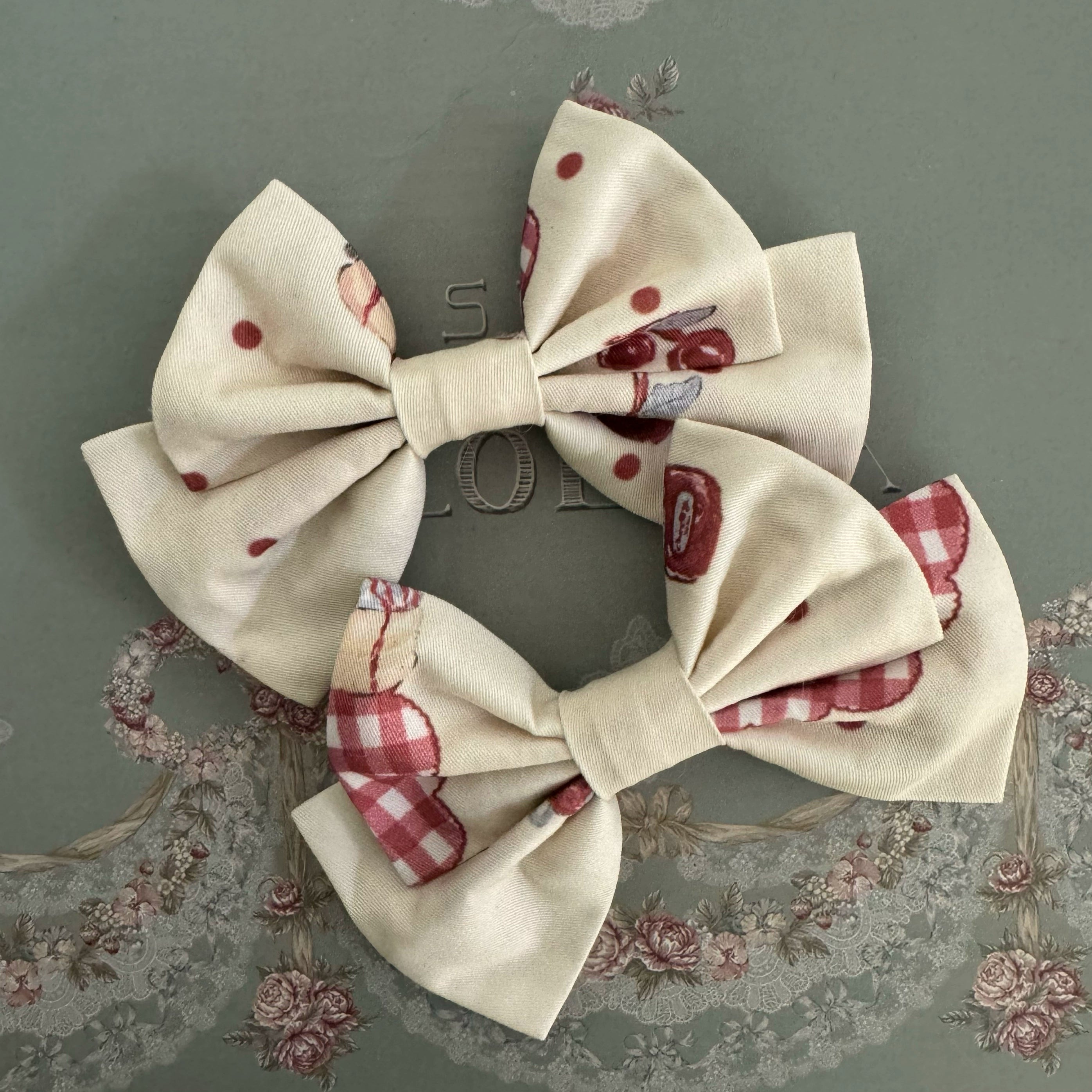 Akiyama Future Studio - Border Collie Cherry - Kawaii Lolita Salopette Cherry Print Dress S Pair of side clips Only