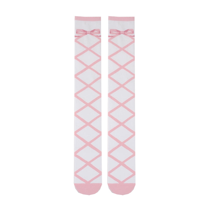 Roji Roji - Sweet Lolita Cotton Mid-Calf Socks knee-high socks pink straps