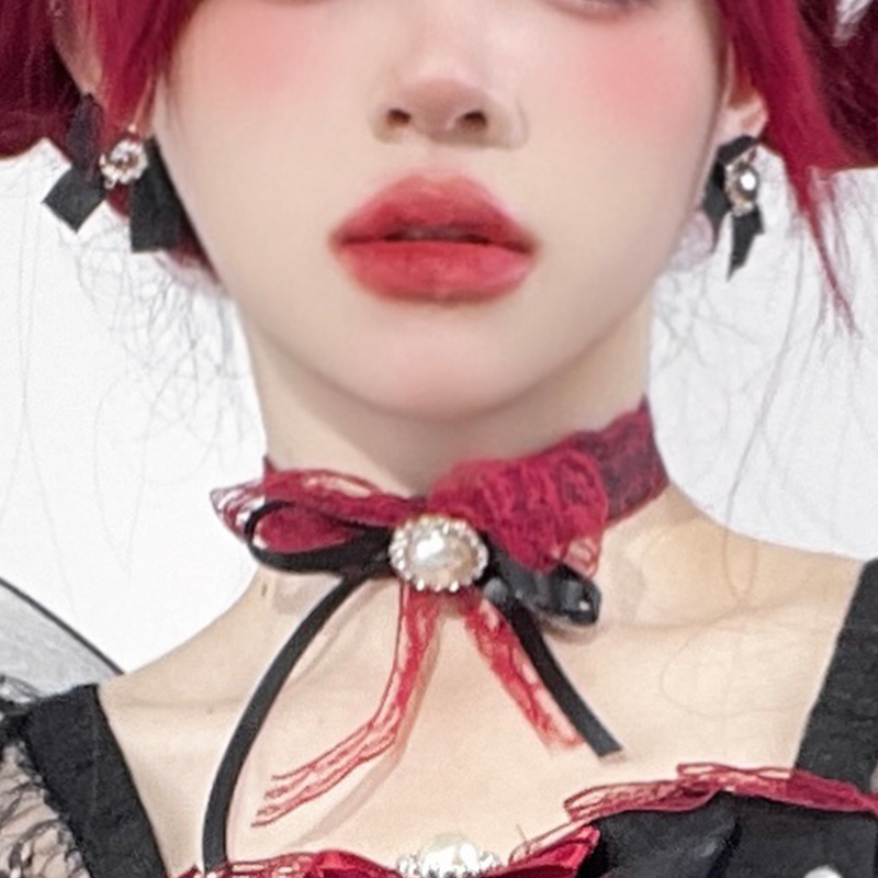 Daydream Whisper - Shisan District - Wedding Lolita OP Suit with Angel Demon Wings Red choker only S