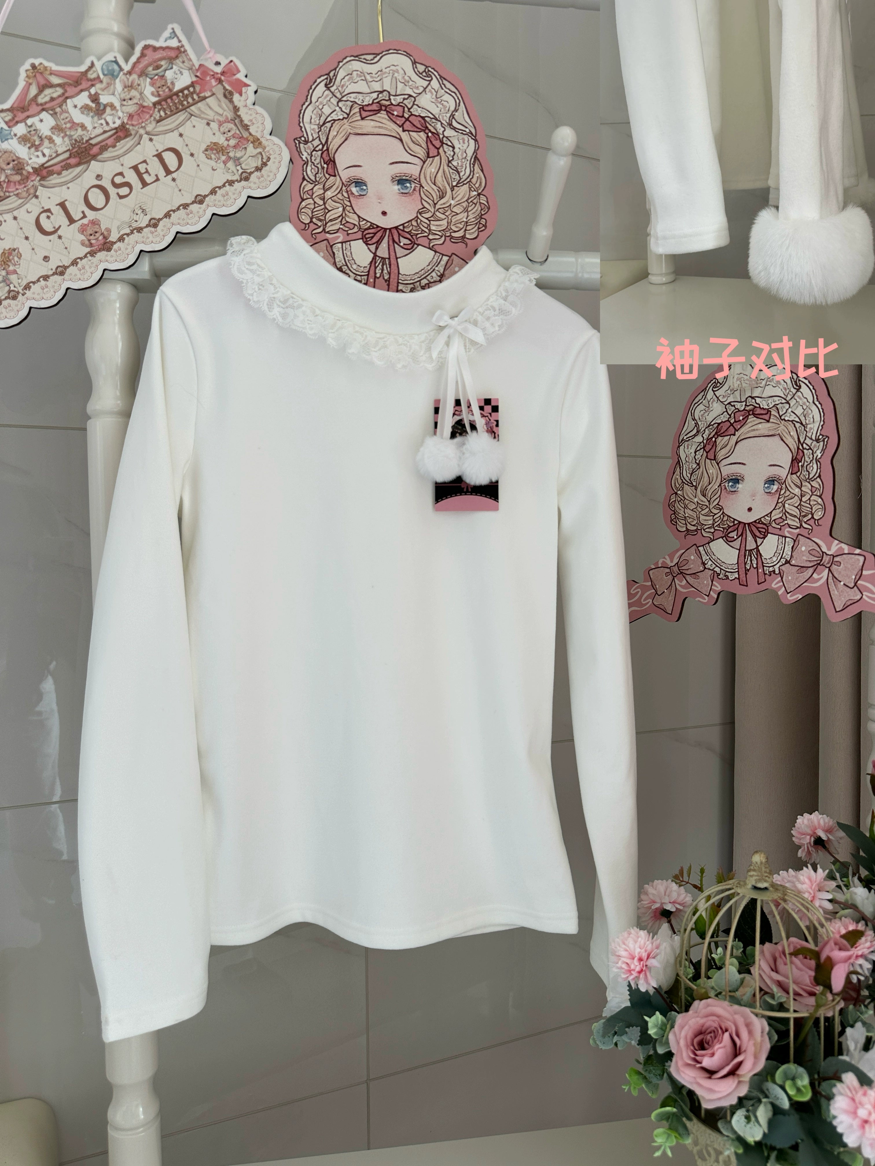 MeowMeow - Pom Pom - Kawaii Lolita Winter Innerwear, Fuzzy Cuffs (2XL L S) 44046:793658