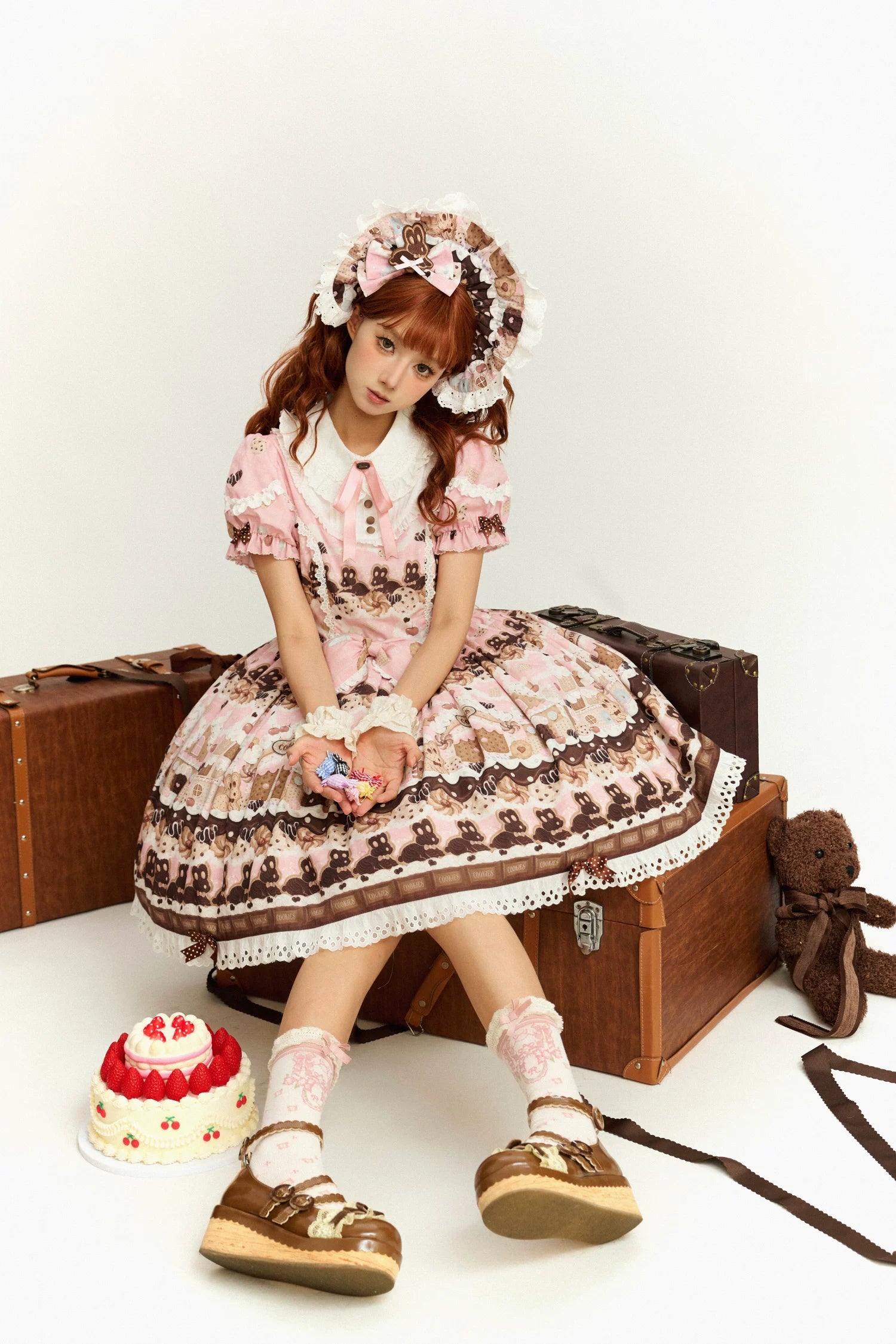 Bunny Gingerbread House - Kawaii Lolita Printed OP Dress with Bows