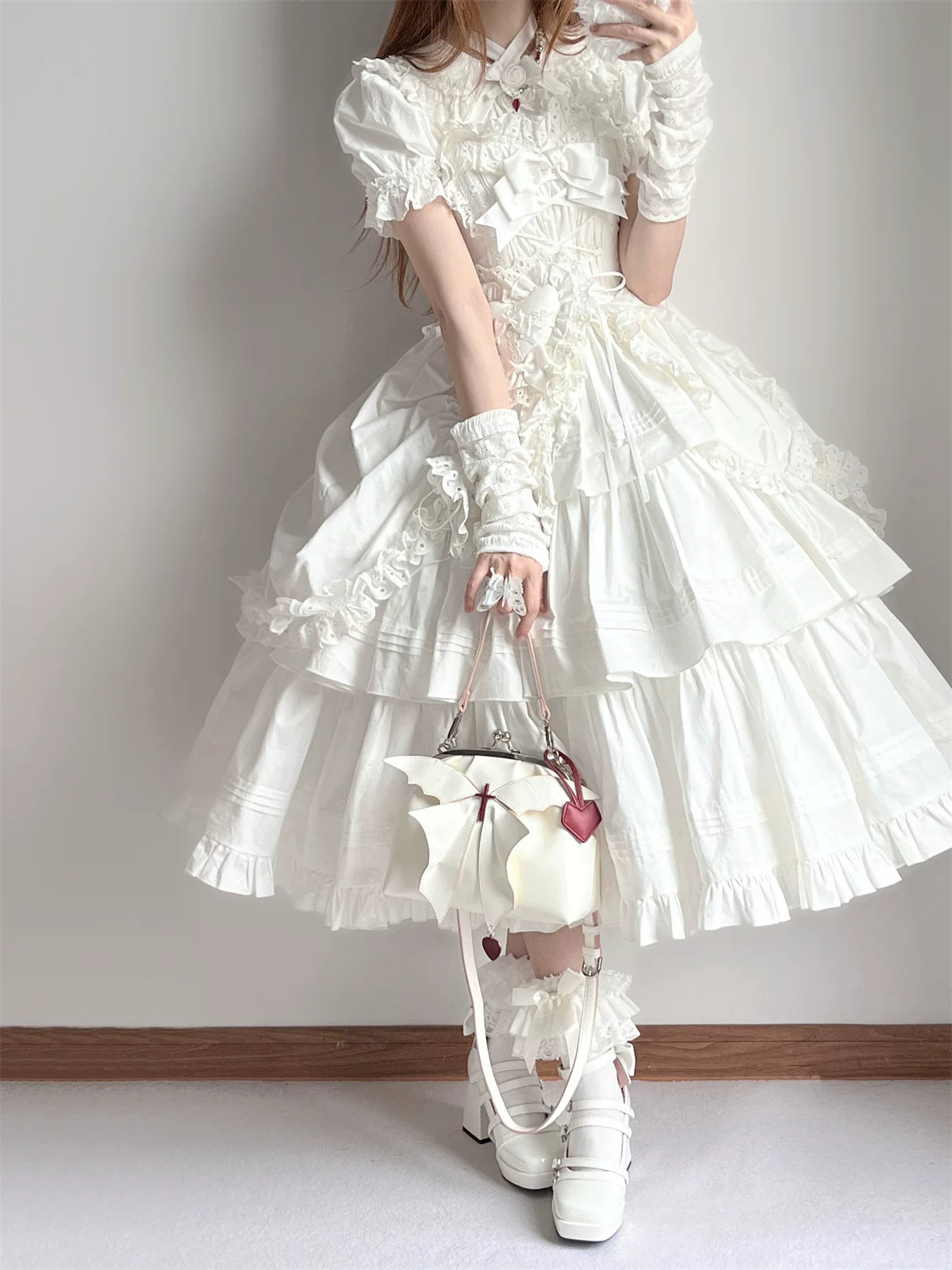 Cotton Gothic Lolita Long JSK, Drawn-up Hem 45213:841040