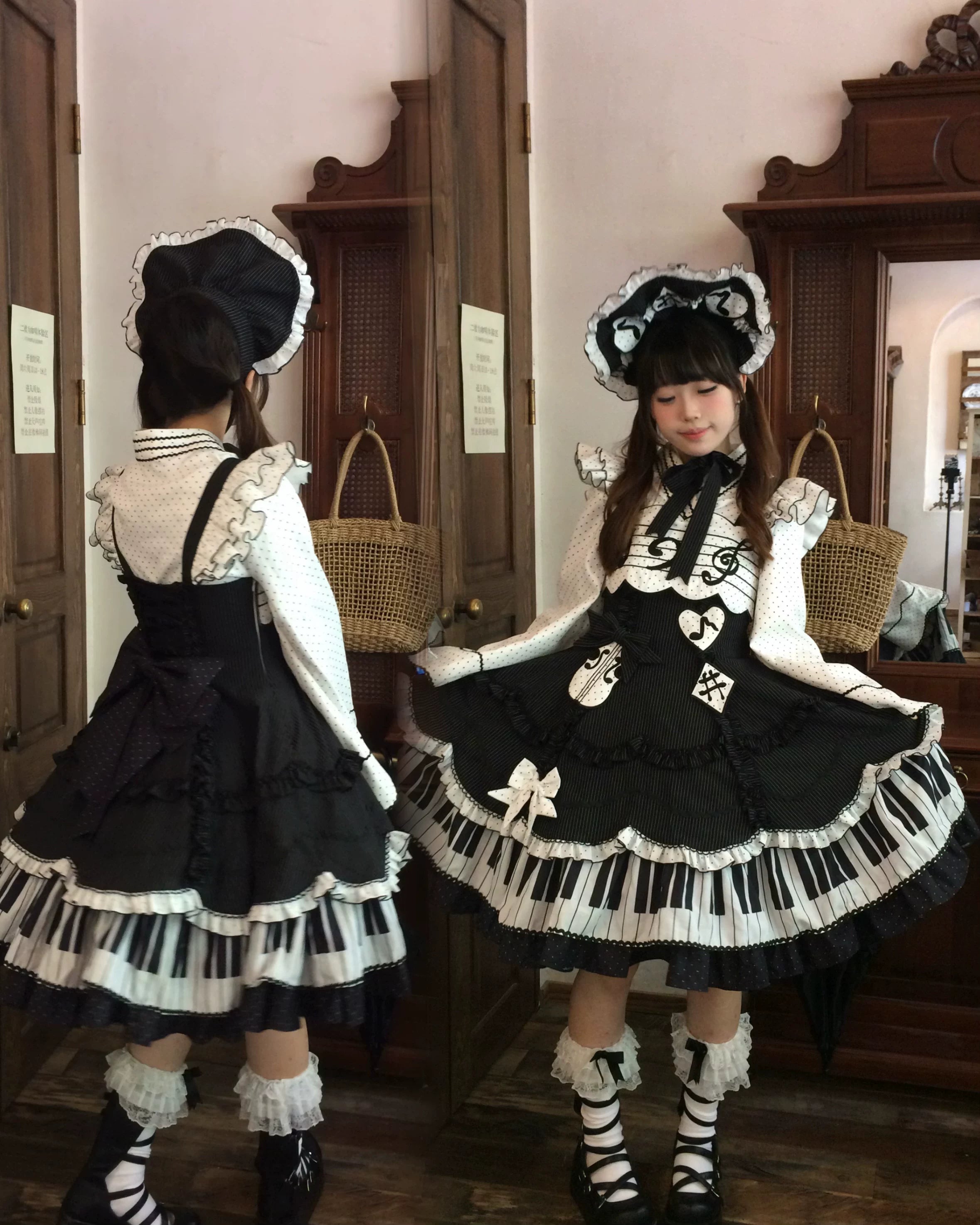 Rhythm Note - Old School Lolita JSK Dress with Piano Keys Hem 45742:860620