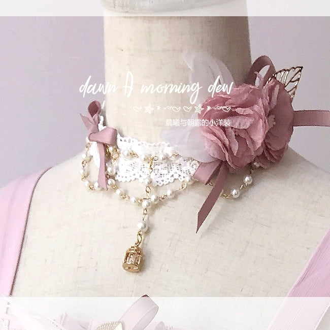Dawn And Morning - Rozen Maiden Accessories Lolita BNT Choker Cuffs choker rose pink