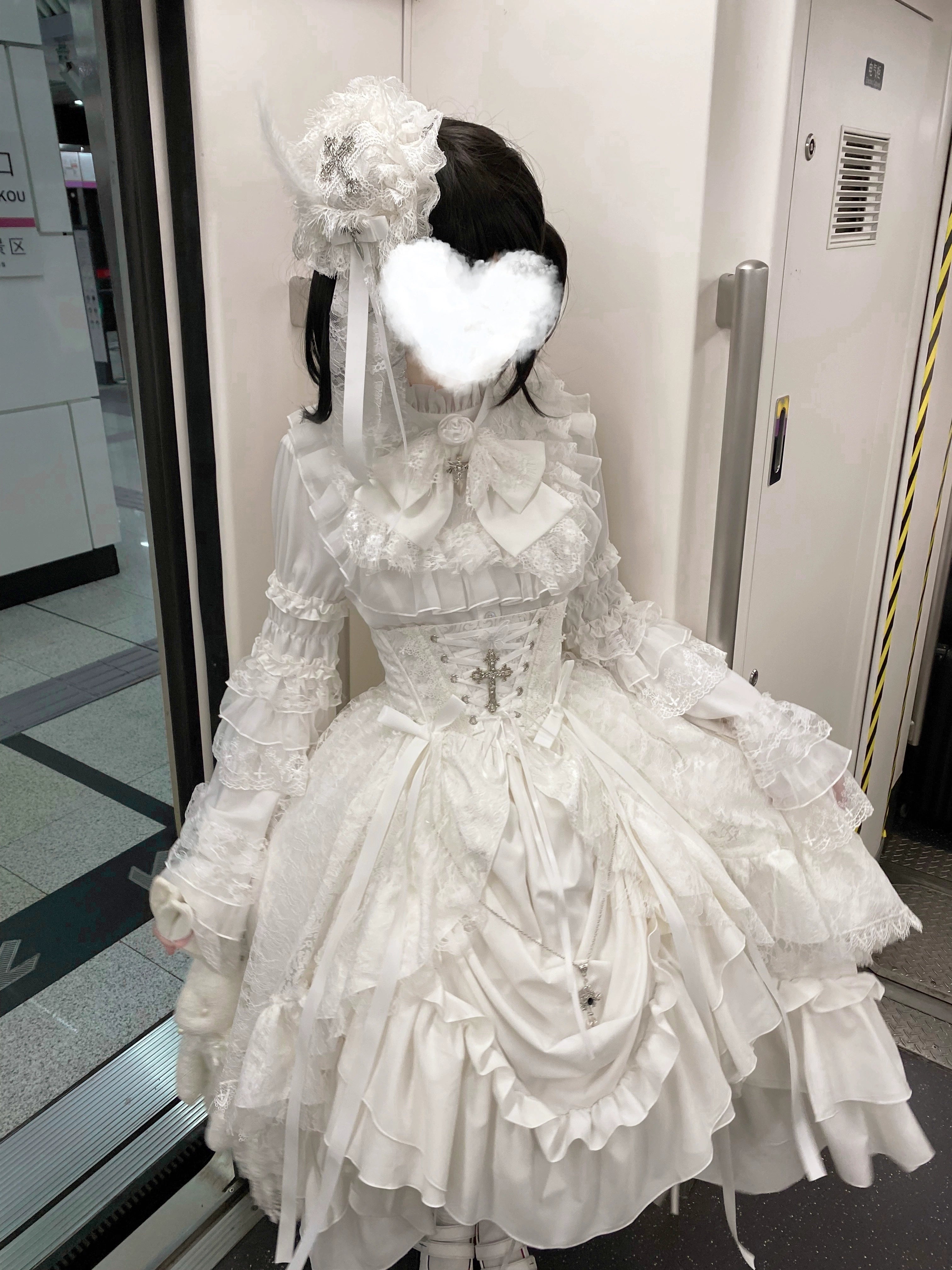 Nightingale Girl - Eternal Taboo - Gothic Lolita Dress Princess Sleeve Shirt White top hat (One Size) only S