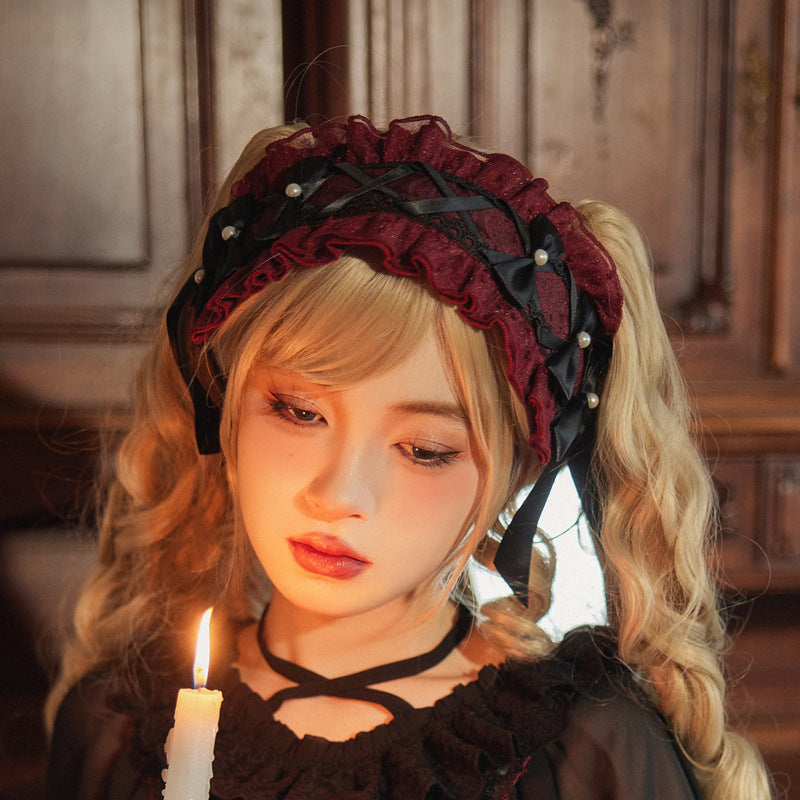 Sweet Japanese Style Lolita Headwear Multicolors One Size Starry Love Song-Wine red