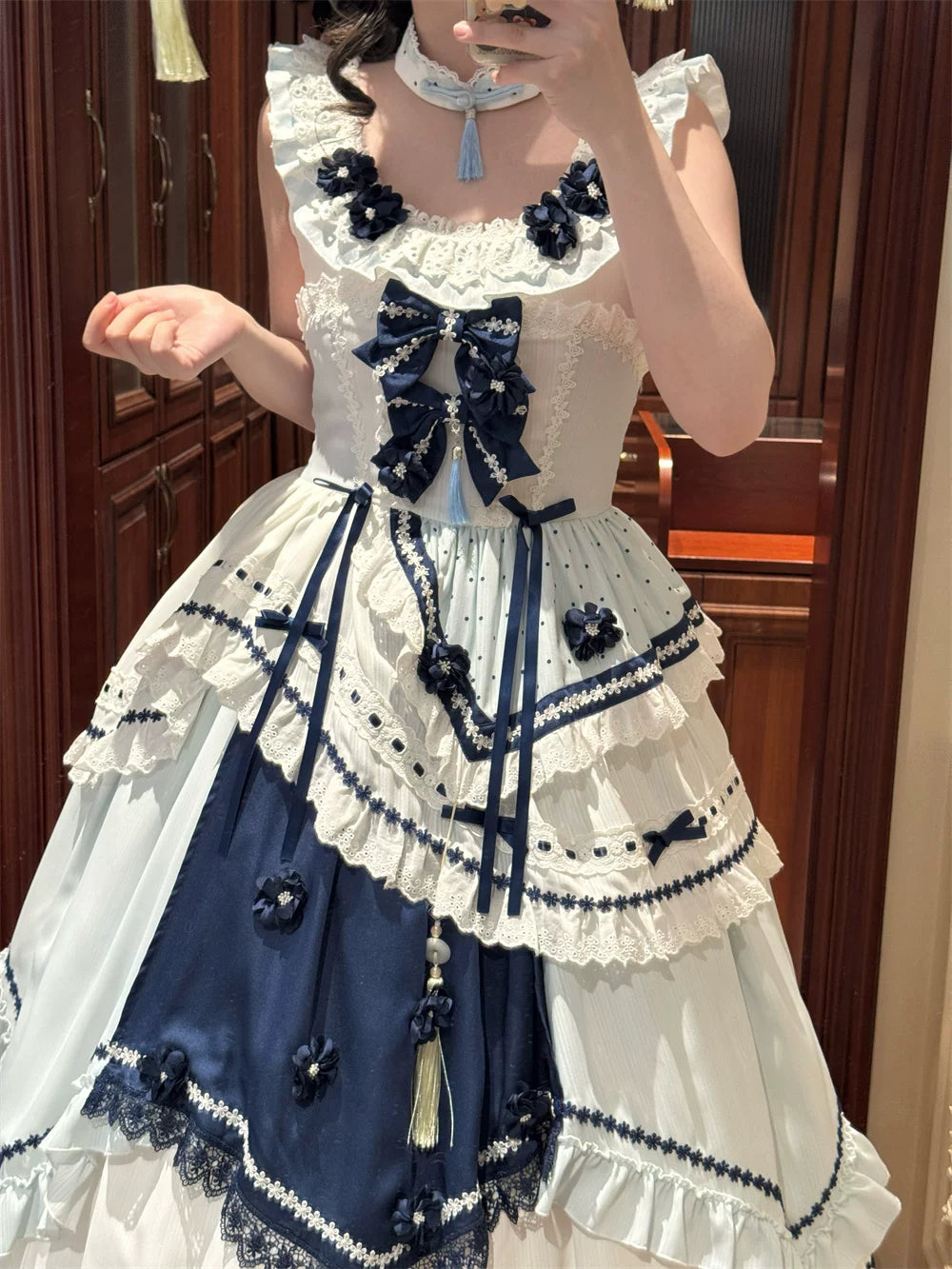 Blue and White Dream - Classic Lolita JSK Dress, Irregular Layered Hem