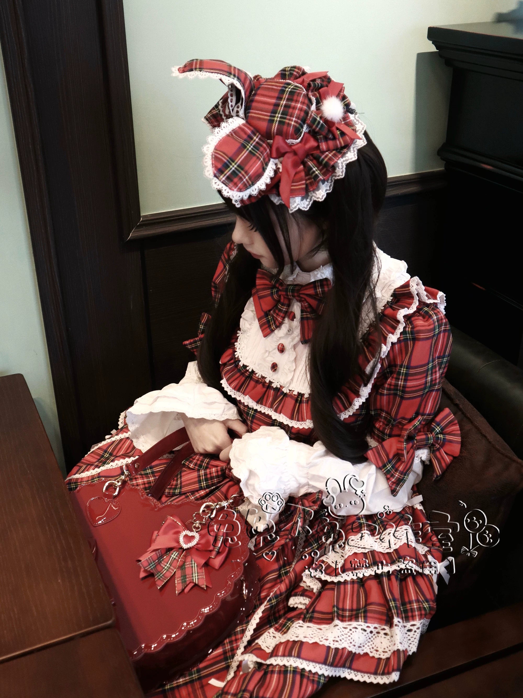 Kawaii Lolita Bunny Ear Hat, Plaid & Polka Dot Styles