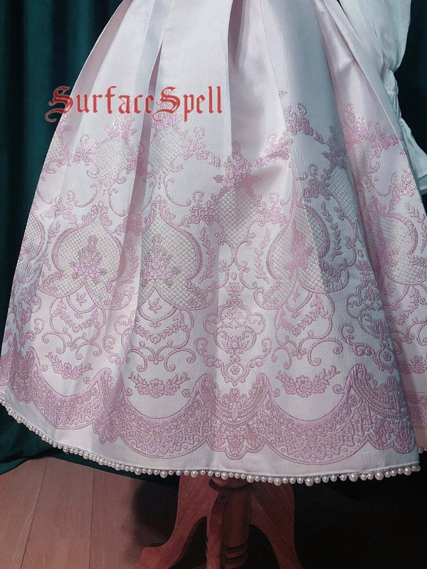Surface Spell - Nocturne - Custom Gothic Lolita Dress Brocade Puff Sleeve Dress S pink (short sleeve without innerwear and collar ruffle)