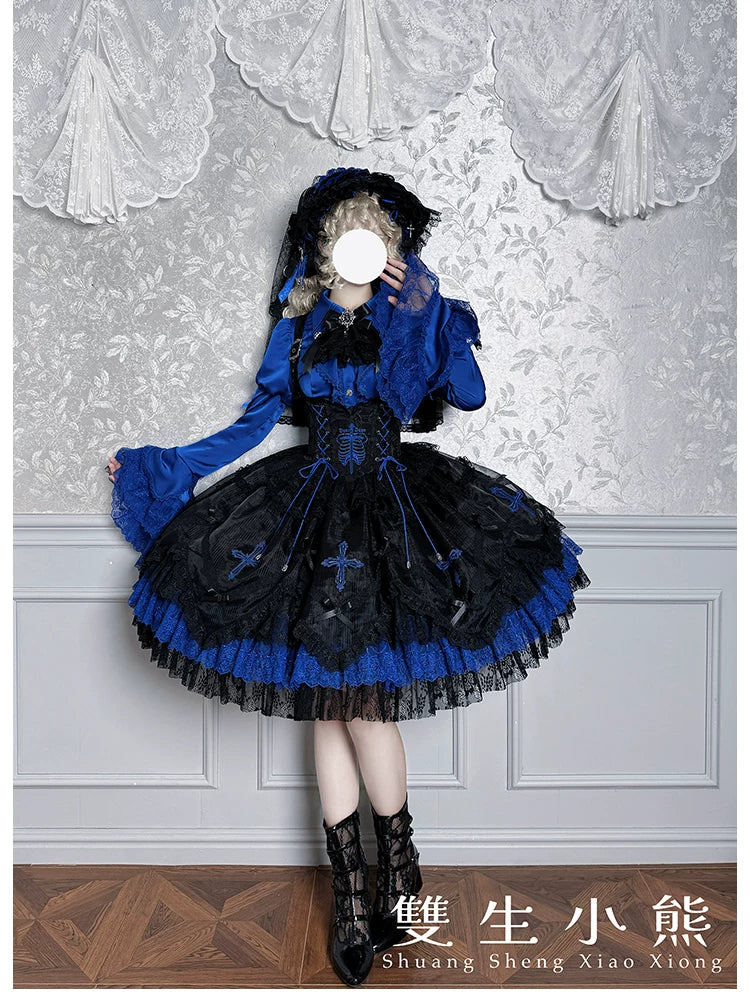 Dark Fog Feast - Gothic Lolita Bust-support Strap Dress, Lace & Cross 45256:842581