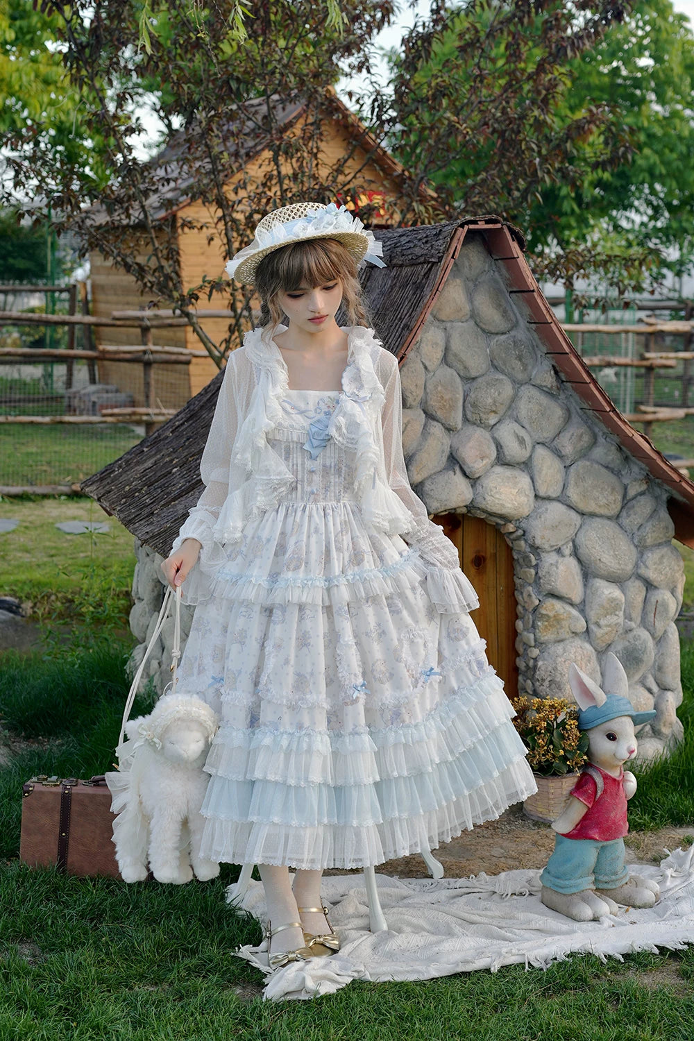 Bloom Lamb - Classic Lolita Embroidered JSK Dress, Tiered Hem 45519:851314
