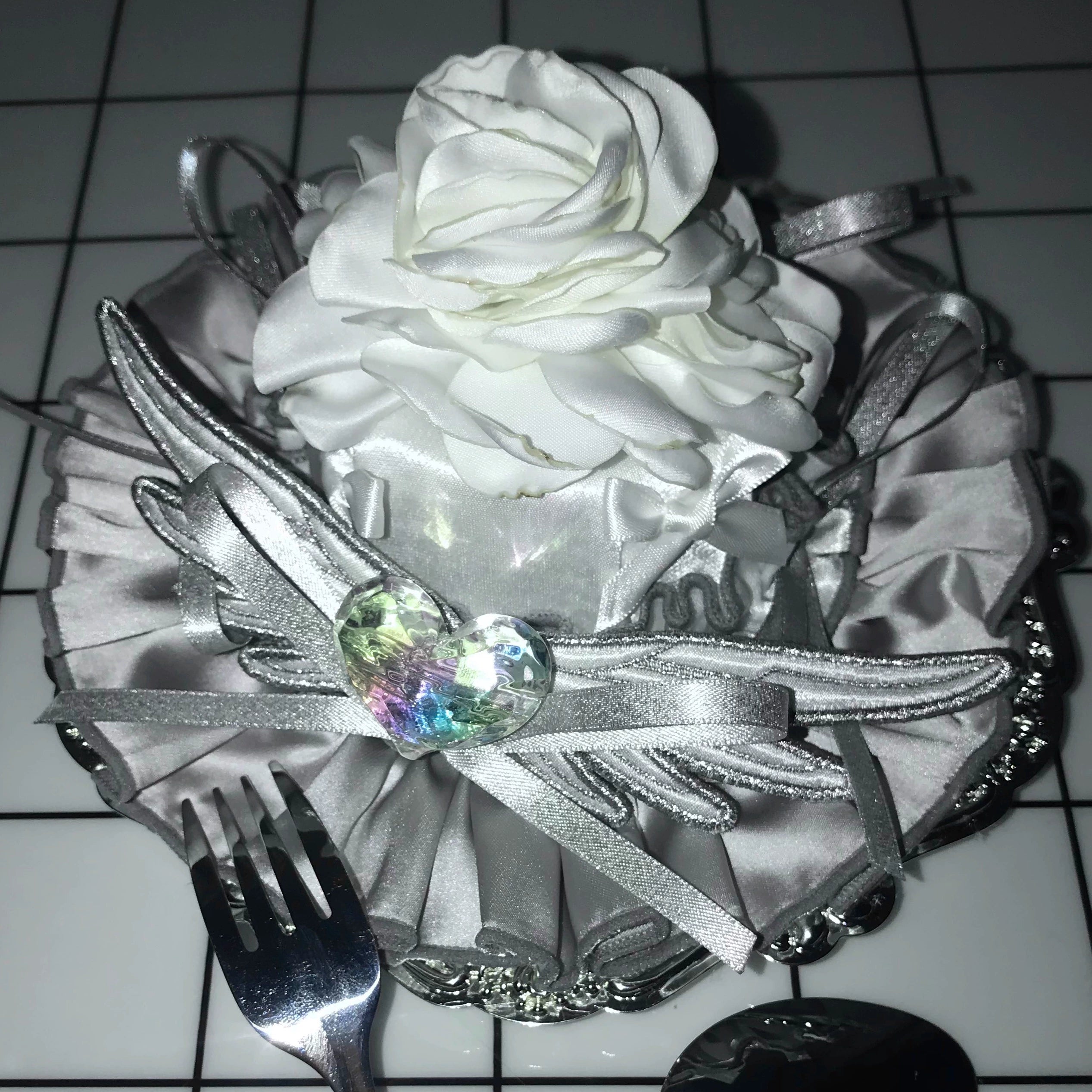 LustrE - Metallic Angel - Silver-white Punk Lolita JSK, Wing and Rhinestone Details (L M S XL XS) 44276:801872