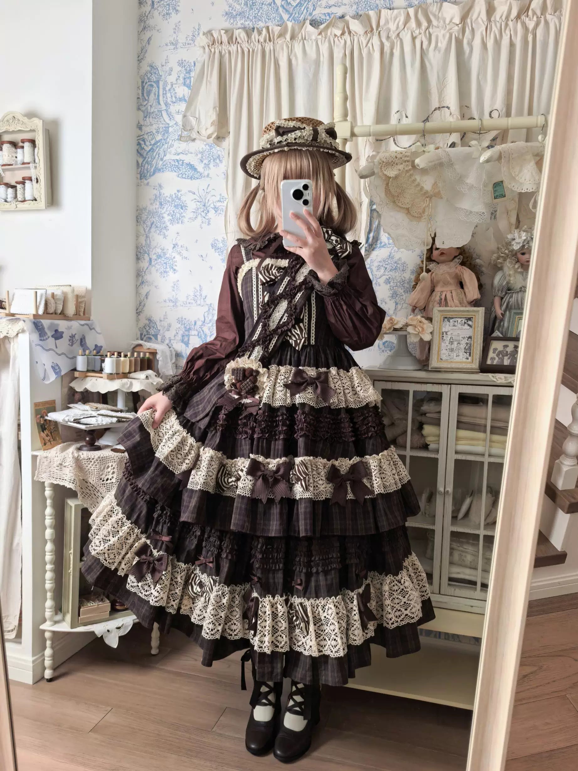Coco Grace - Plaid Kawaii Lolita JSK Dress, Layered Ruffle & Bow