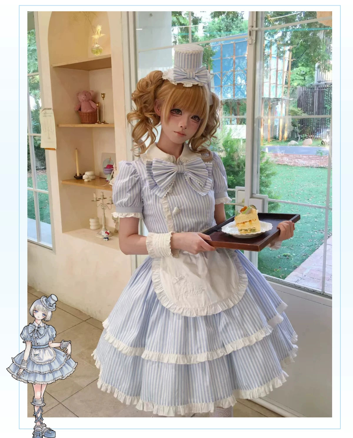 Ever-charming Miss Stripes - Striped Old School Lolita OP Dress, Detachable Apron 44920:827564