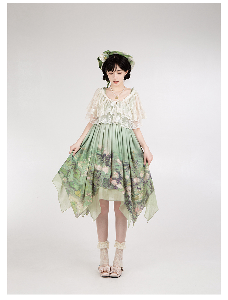 With PUJI - Blooming Rose - Chiffon Classic Lolita Dress Set Painting Styled OP & JSK 42925:758702
