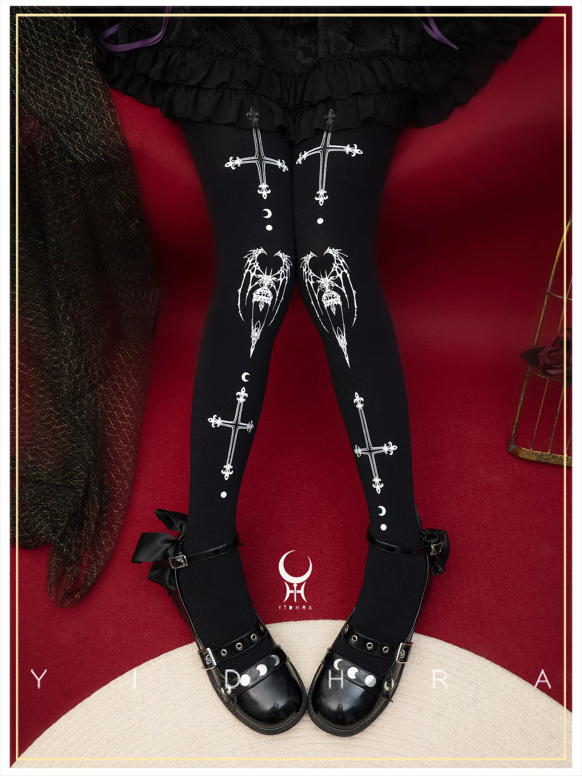 Requiem - Halloween Gothic Lolita Pantyhose, Cross and Goat Print 46039:872930