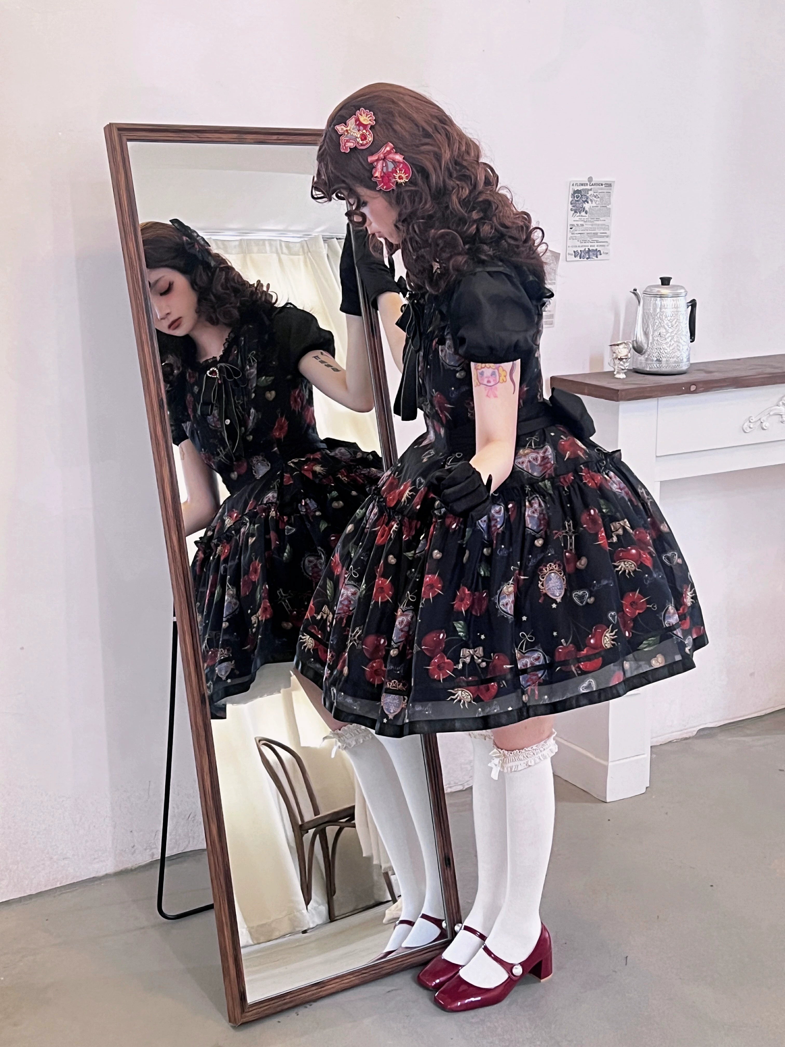 (Buy for me)Gloaming~Sweet Lolita Cherry print Short Sleeve OP and SK Set 28840:322604